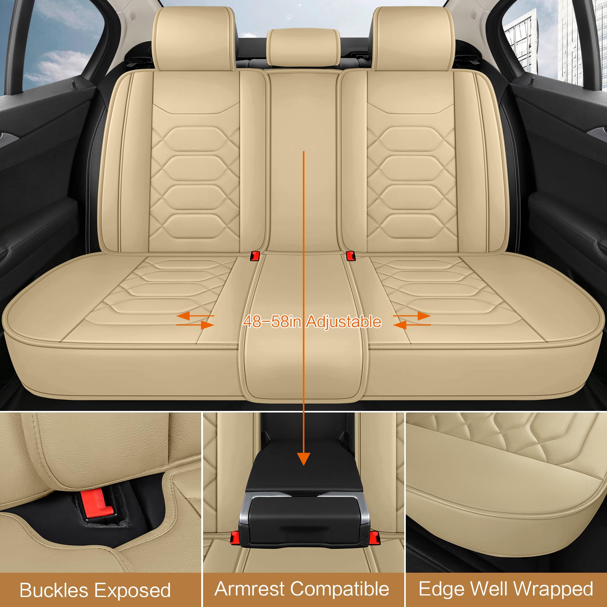 Pariitadin Leather Car Seat Covers Full Set, Waterproof Breathable Faux Leather Automotive Seat Covers For Cars, Non-Slip Car In