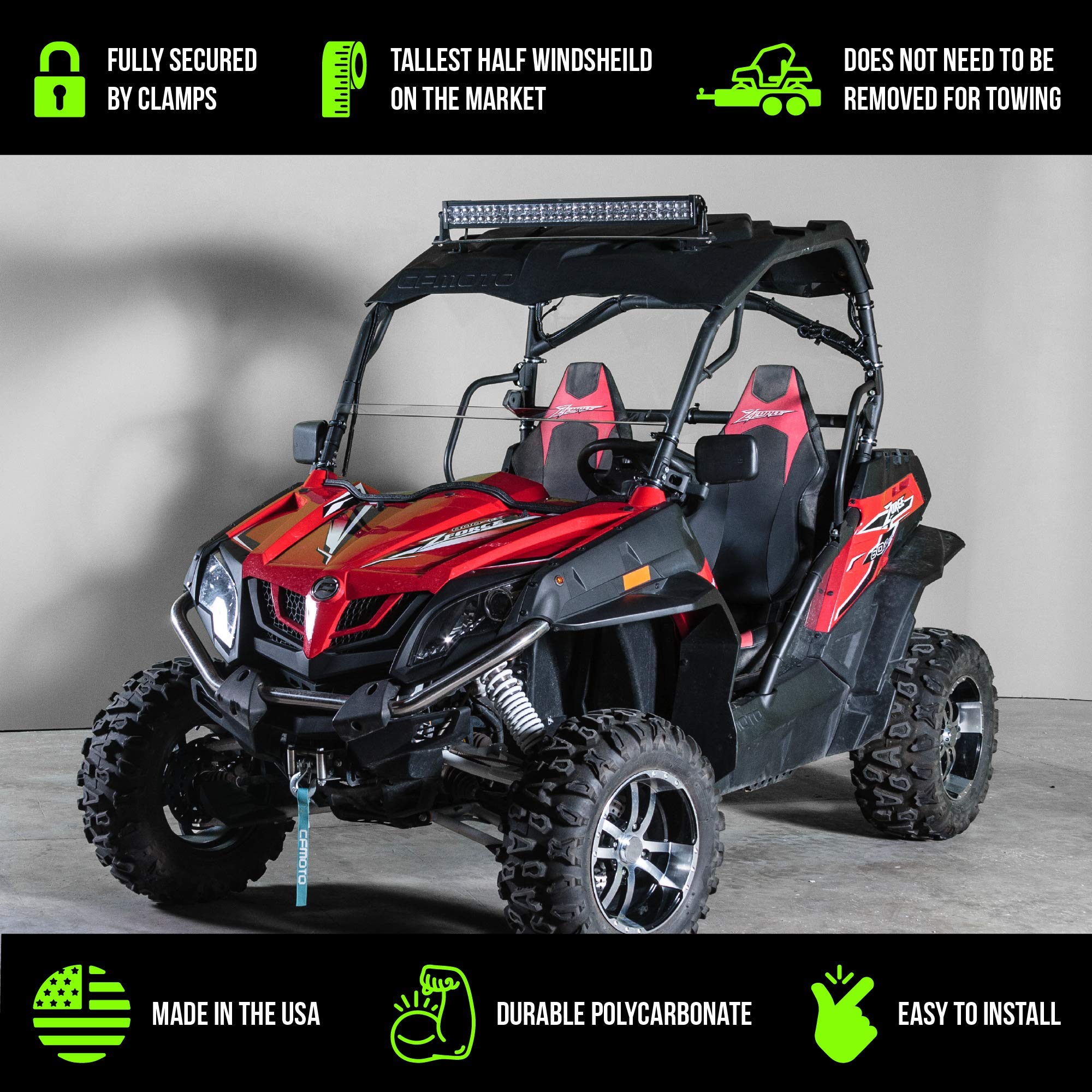 Terrarider Half Utv Windshield Compatible With Cf Moto Zforce (Excludes Zforce 950 And 2023 800 Models) - Standard 3/16'