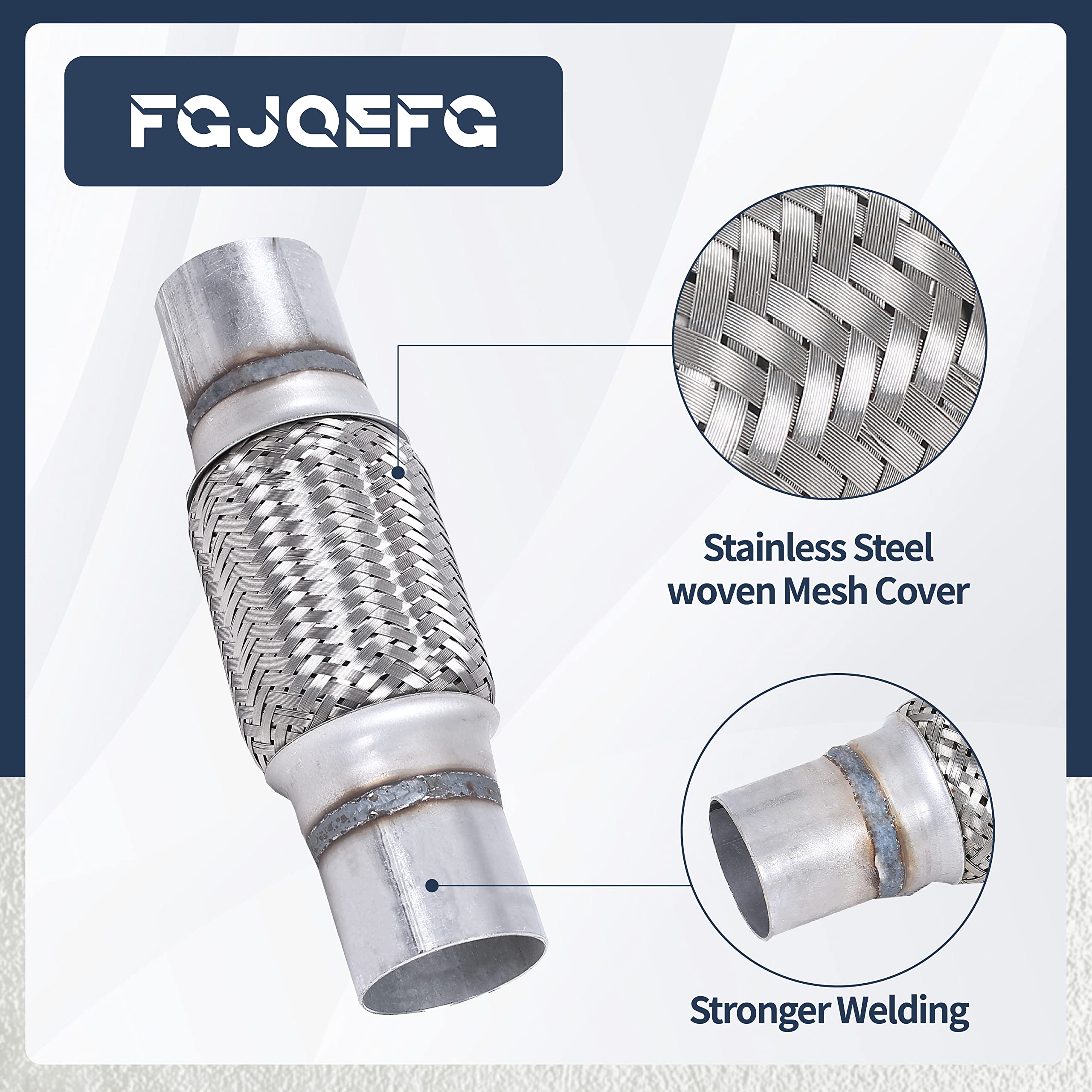 FGJQEFG 2PCS Exhaust Flex Pipe Stainless Braid 2.25''Inch x 6''Inch w/Ends 10''Inch Long Heavy Duty
