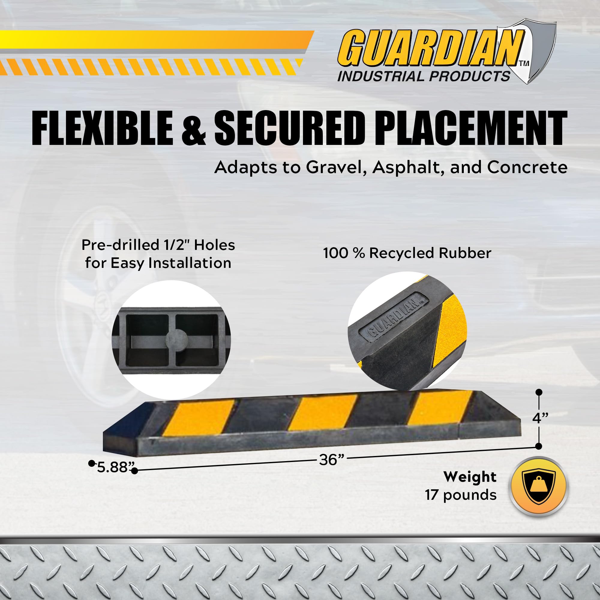 Guardian Dh-Pb-5 Heavy Duty Rubber Parking Curb - 36 Inch X 5.9 Inch
