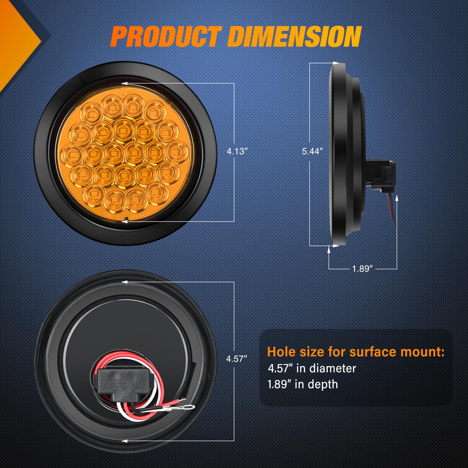 Nilight 4Inch Round Trailer Tail Light 2Pcs 24Led Amber Turn Signals Light W/Flush Mount Grommets Plugs Ip67 Waterproof For 12V