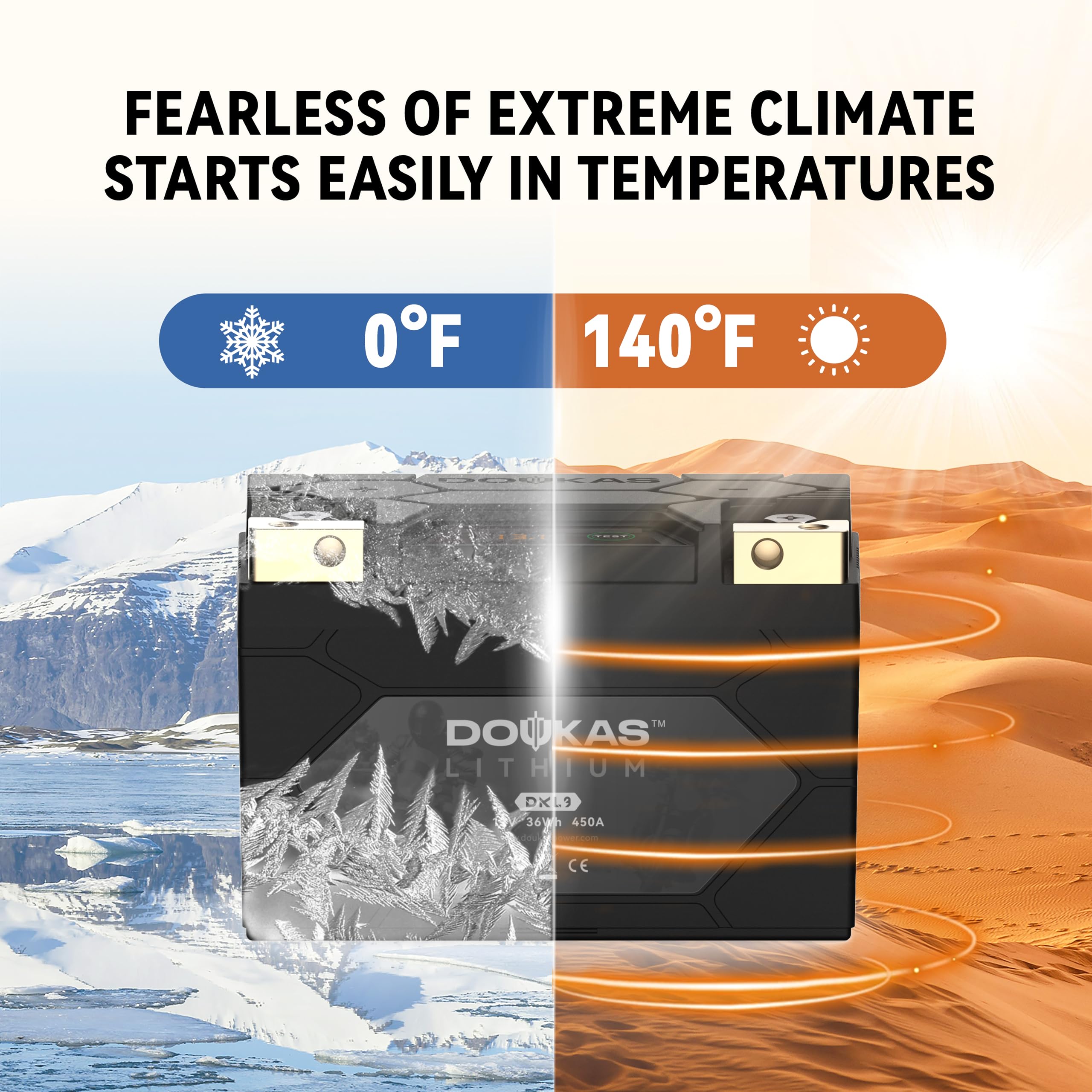 DOUKAS DKL9 450A LiFePO4 Motorcycle Lithium Battery, 12V 3Ah Powersports Battery, Compatible Jet Ski, Quad, Lawn Mower, ATV, UTV