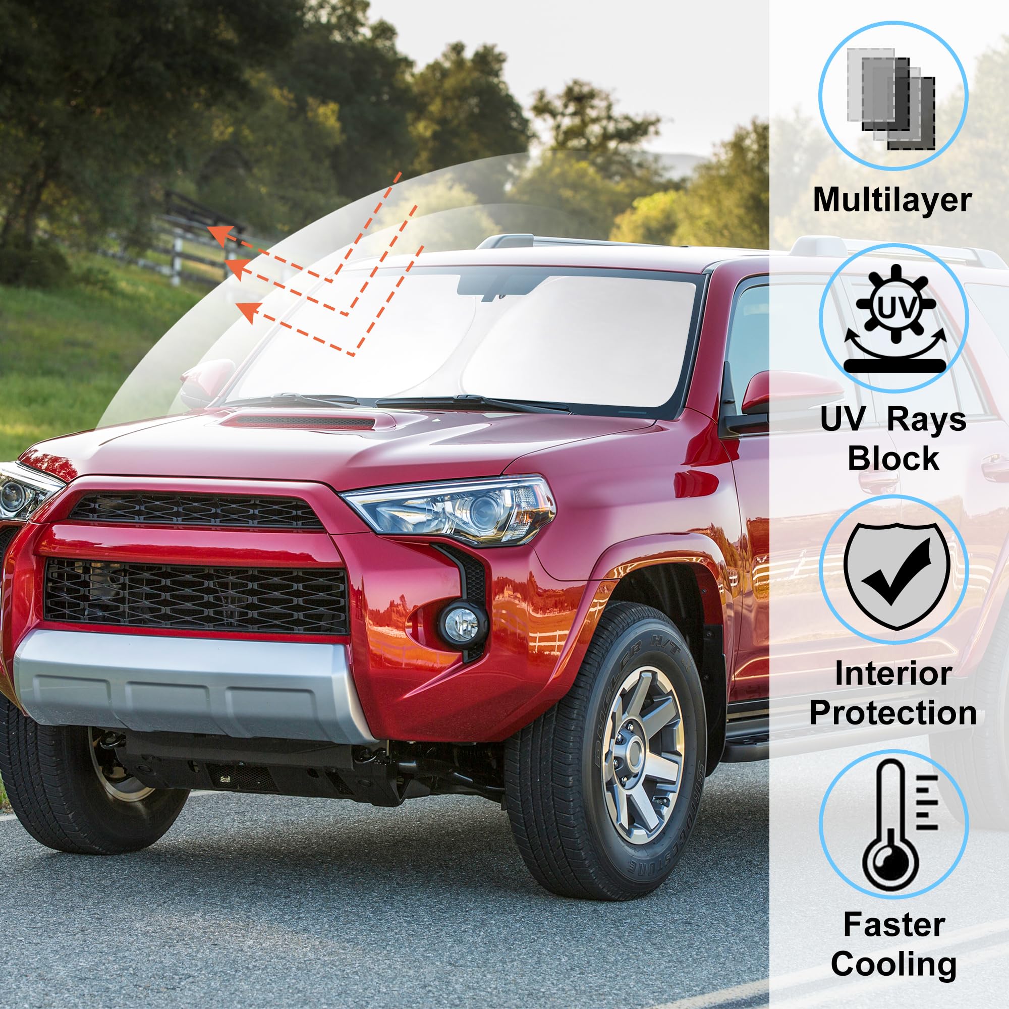 Windshield Sun Shade Fit For Toyota 4Runner 2010-2024 2025 Accessories Foldable Front Window Sunshade Sun Protection Keeps Car C