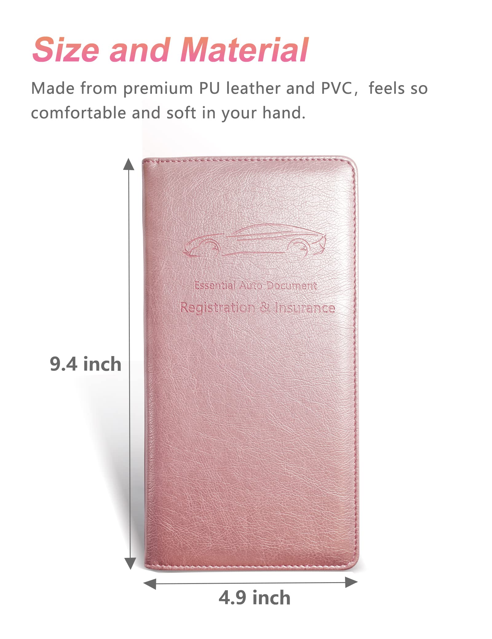 Yarnic Car Registration And Insurance Holder, Car Document Holder With Magnetic Closure, Car Accessories Wallet For Driver License, Cards And Other Essential Documents (Rose Gold)
