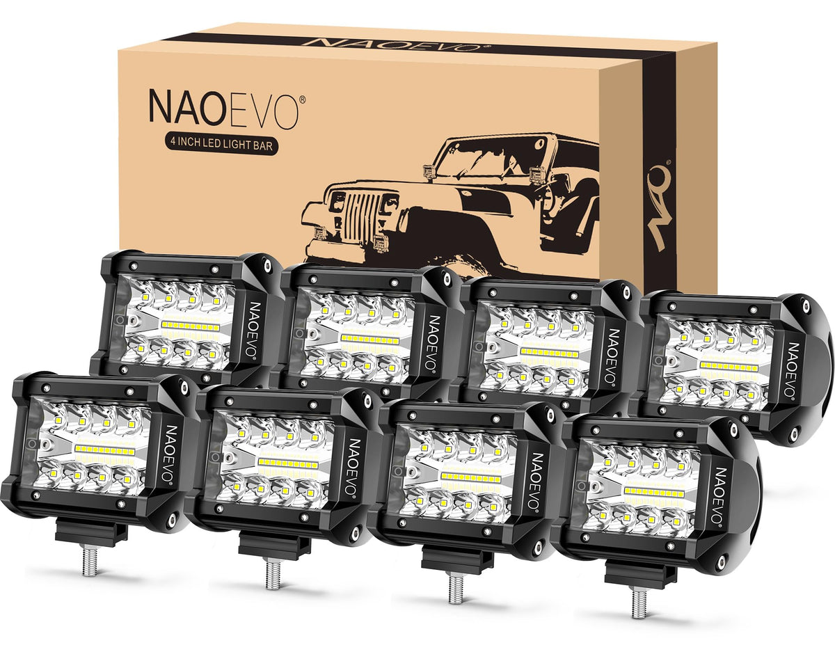 Naoevo 4 Inch Led Pod Lights, 480W 48,000Lm Led Fog/Driving/Off Road Lights With Spot Flood Combo, Cube Pods For Truck Boat Atv