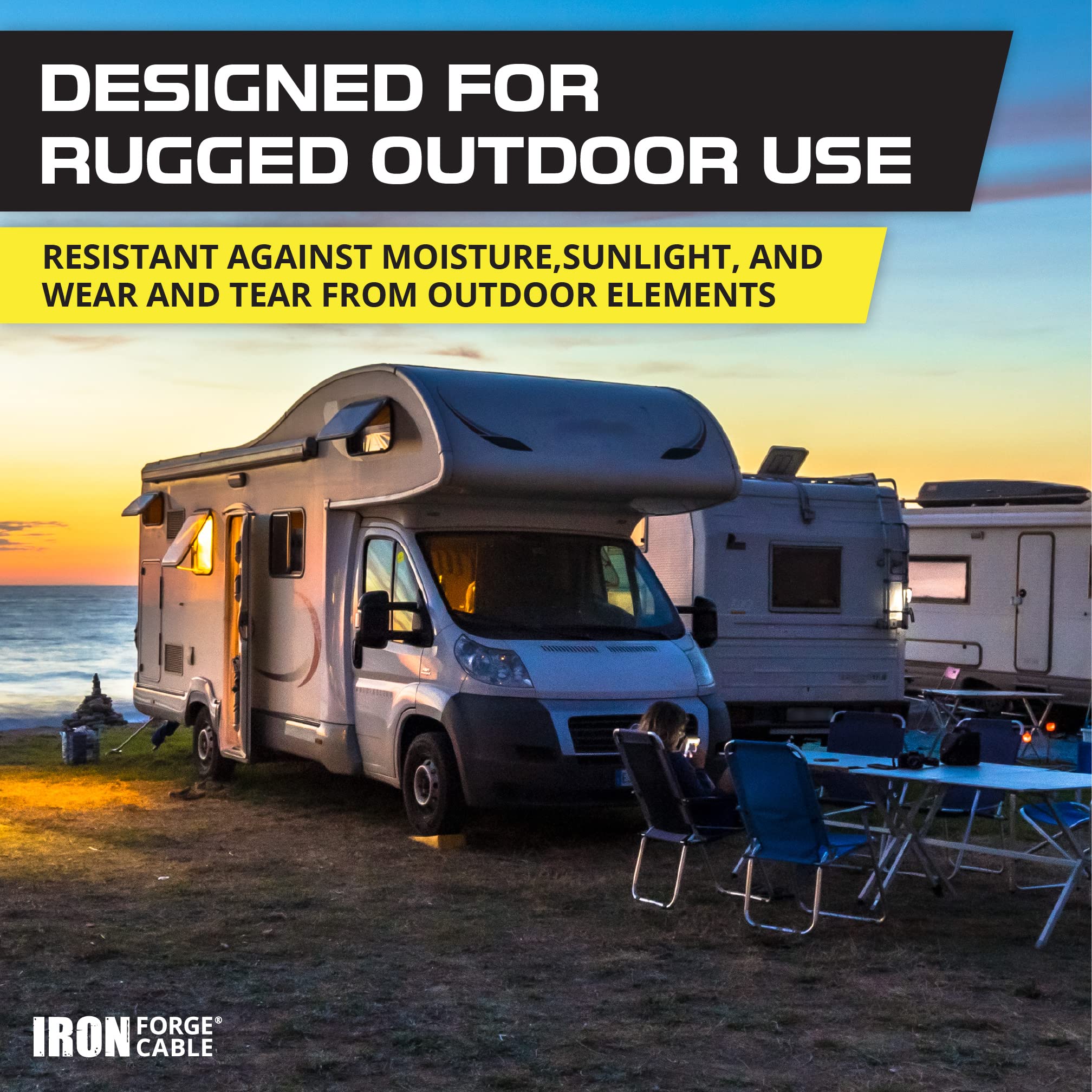 Iron Forge Cable 30 Amp To 20 Amp Rv Electrical Adapter Power Cord, 1.5 Ft - 10/3 Stw Tt-30P Male Plug To 4 5-20R Female Recepta