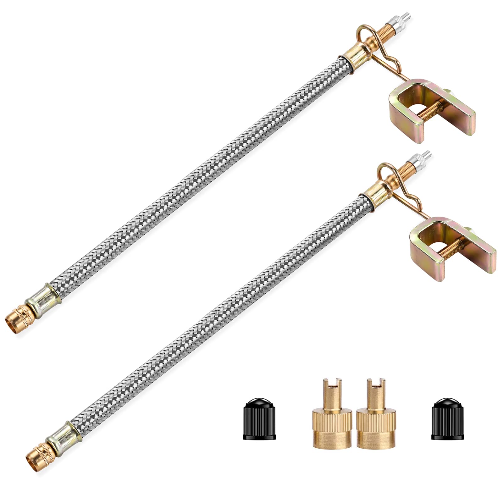 2Pcs 12/300Mm Flexible Valve Stem Extenders Stainless Steel Tyre Tire Valve Stem Extension Adaptors Car Truck Trailer Rv Trailer Vehicle (2Pcs 12/300Mm)