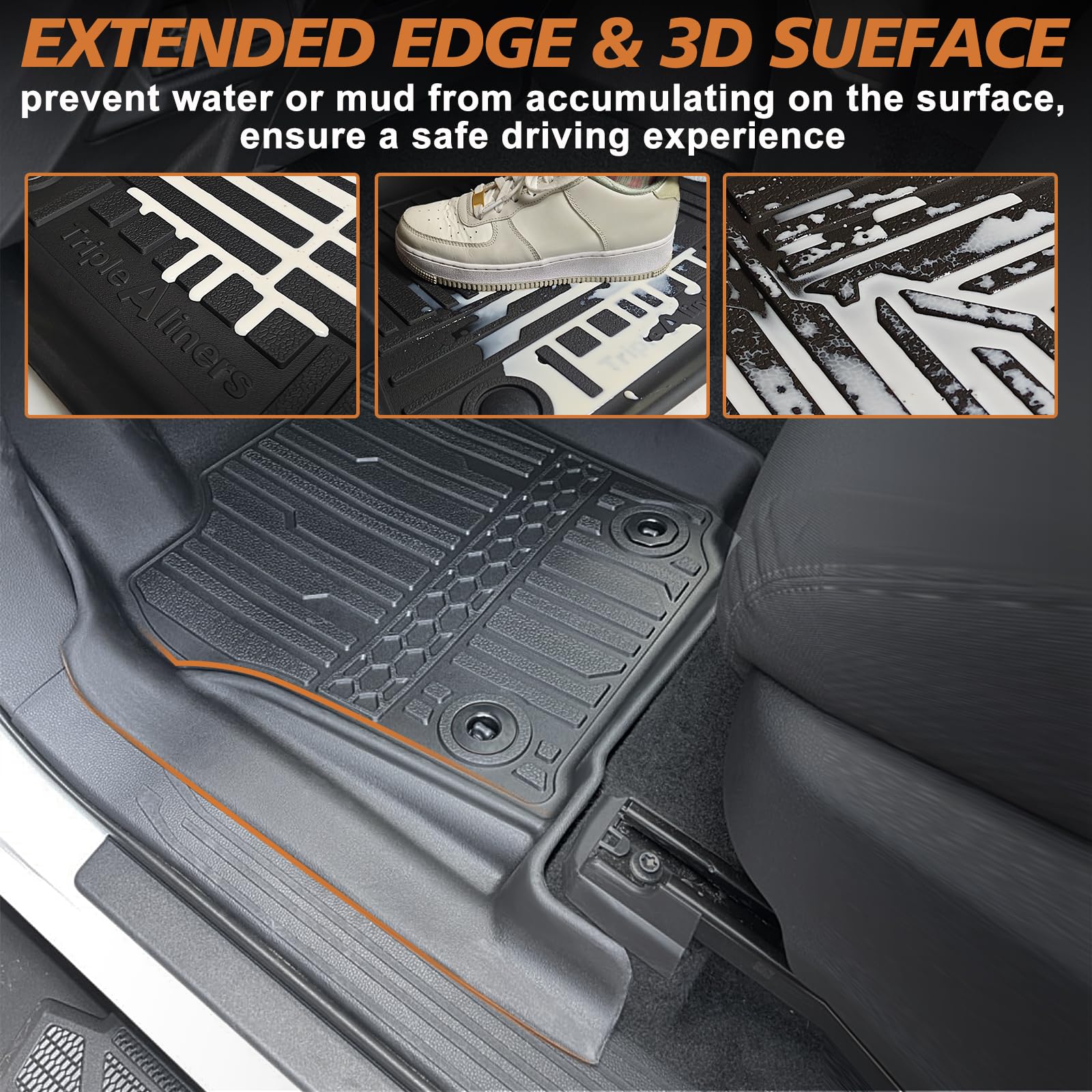 Triplealiners Floor Mats All Weather Liners Compatible With 2024 2025 Toyota Tacoma Accessories Double Cab Front & Rear 2-Row Cu