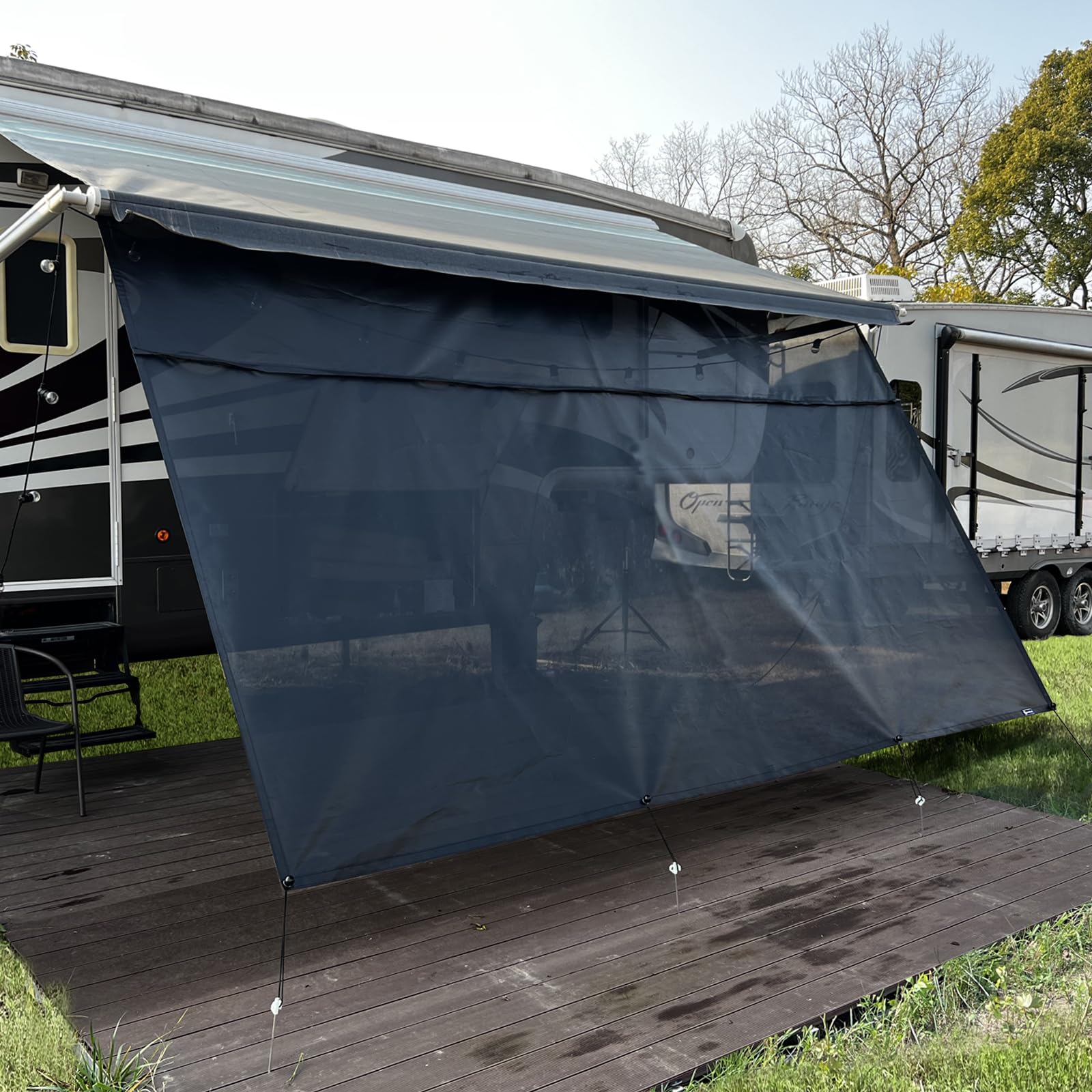 SHADEPLUS RV Awning Sun Shade Screen 8x203(Fit for 21 Awning),Black Mesh Shade Screen with Zipper,Universal Trailer Camper 