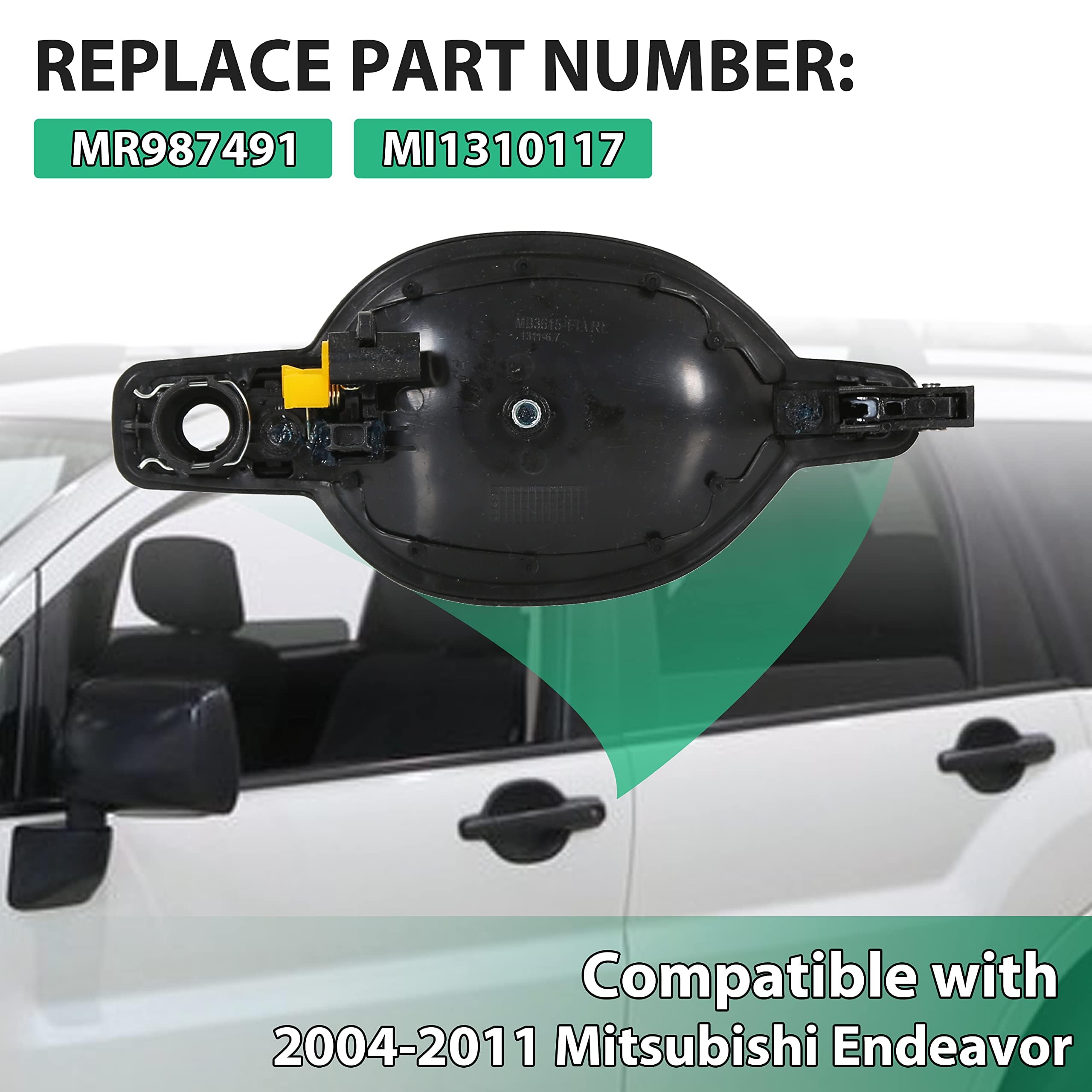 Ecotric Outside Door Handle Black Textured Compatible With 2004-2011 Mitsubishi Endeavor Replacement For Mr987491 (Front Left)