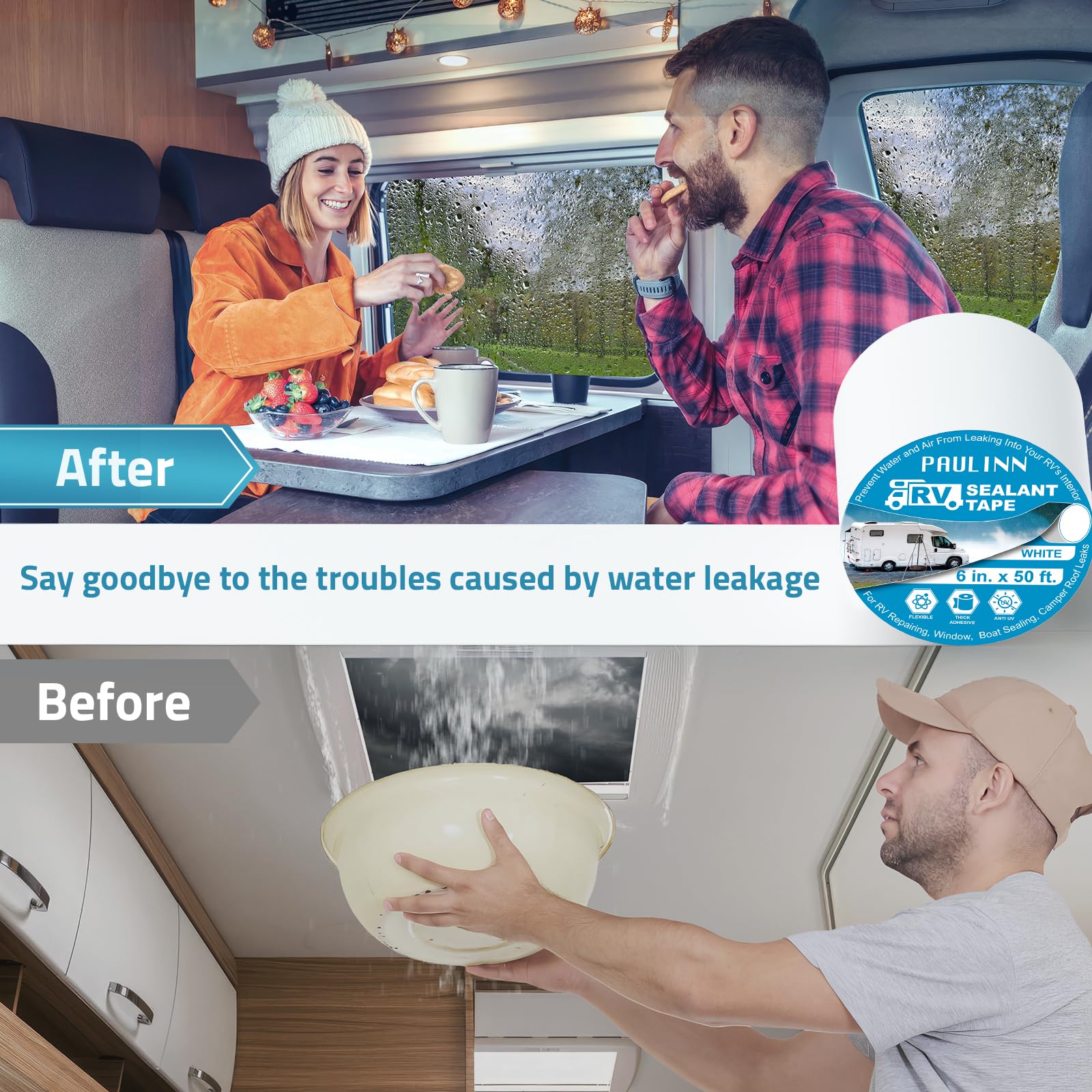 Paulinn Rv Roof Sealant Tape, 6 Inch X 50 Foot Natural White Roofing Repair Tape, Uv & Weatherproof Roof Seal Tape For Rv Camper