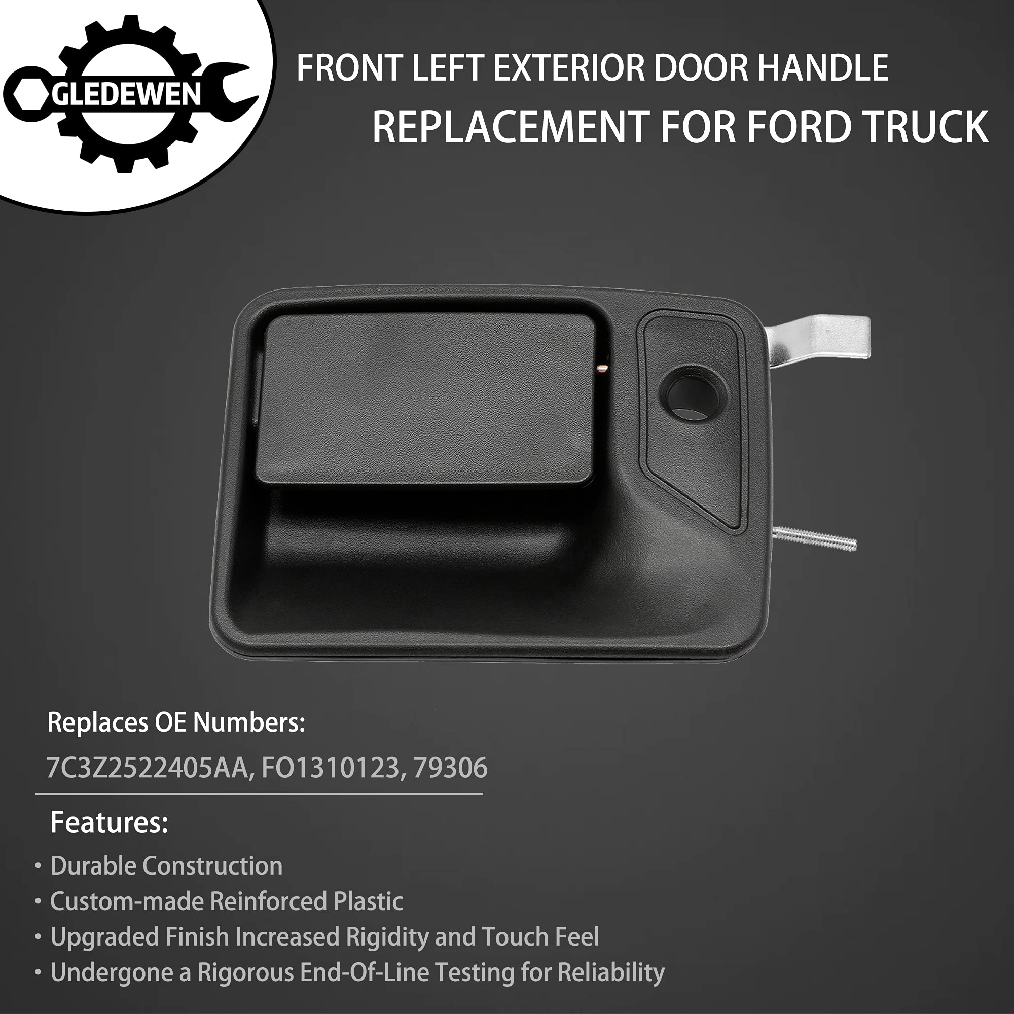Gledewen Exterior Door Handle, Front Driver Side, Compatible With 1999-2016 Ford F-250/F-350/F-450/F-550 Super Duty/Ford Excursion & More, Outside Left With Key Hole | Replace# 7C3Z-2522405-Aa 79306