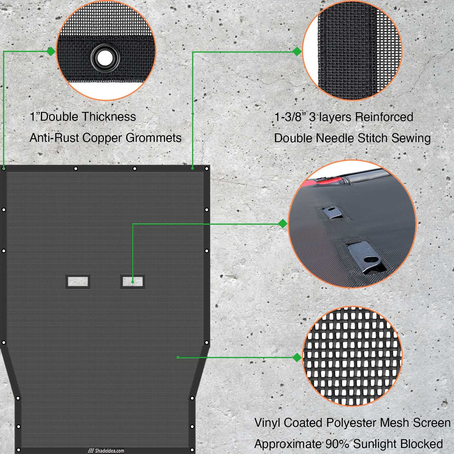 Shadeidea Top Sun Shade For Jeep Wrangler Jl (2018-2023) 2 Door Sunshade Front And Rear And Trunk - Black Mesh Screen Top Cover