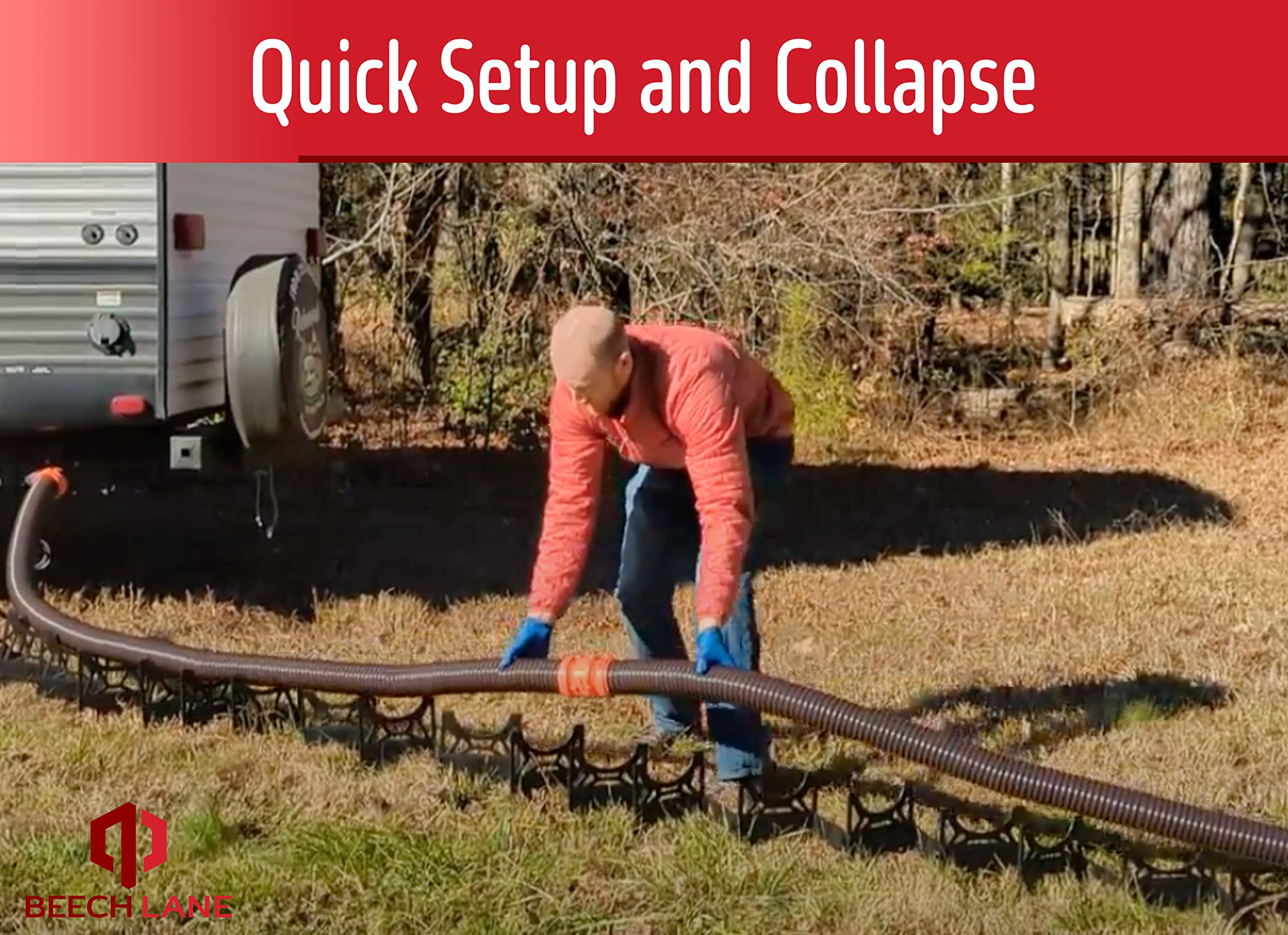 Beech Lane 20 Foot Rv Sewer Hose Support With Clip On Accessory Feet For Extra Stability, Patented Nesting Design For Small Stor