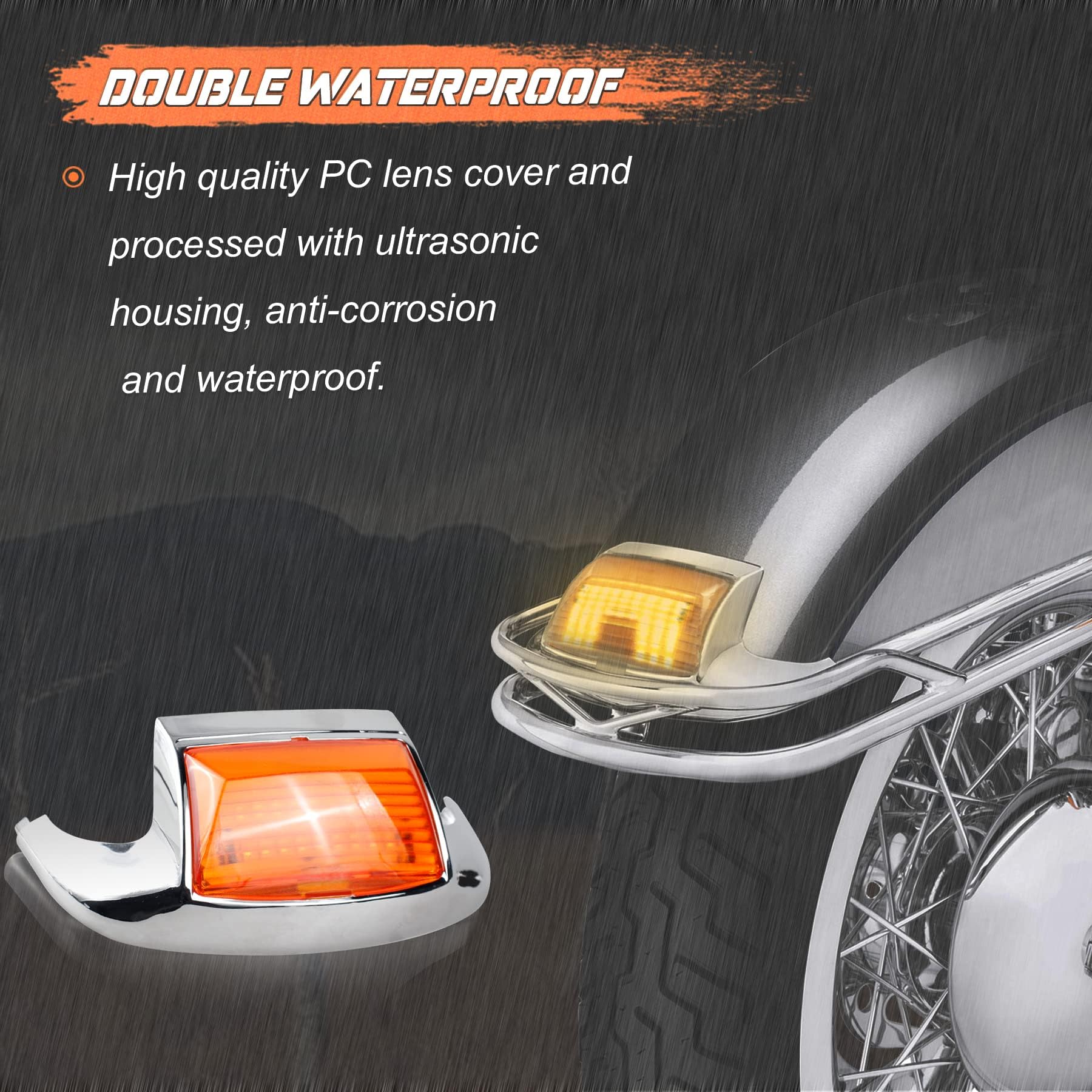 NTHREEAUTO 2PCS Front Rear Fender Light LED Fender Tip Tail Light Compatible with Harley Road King Electra Glide Ultra Classic H