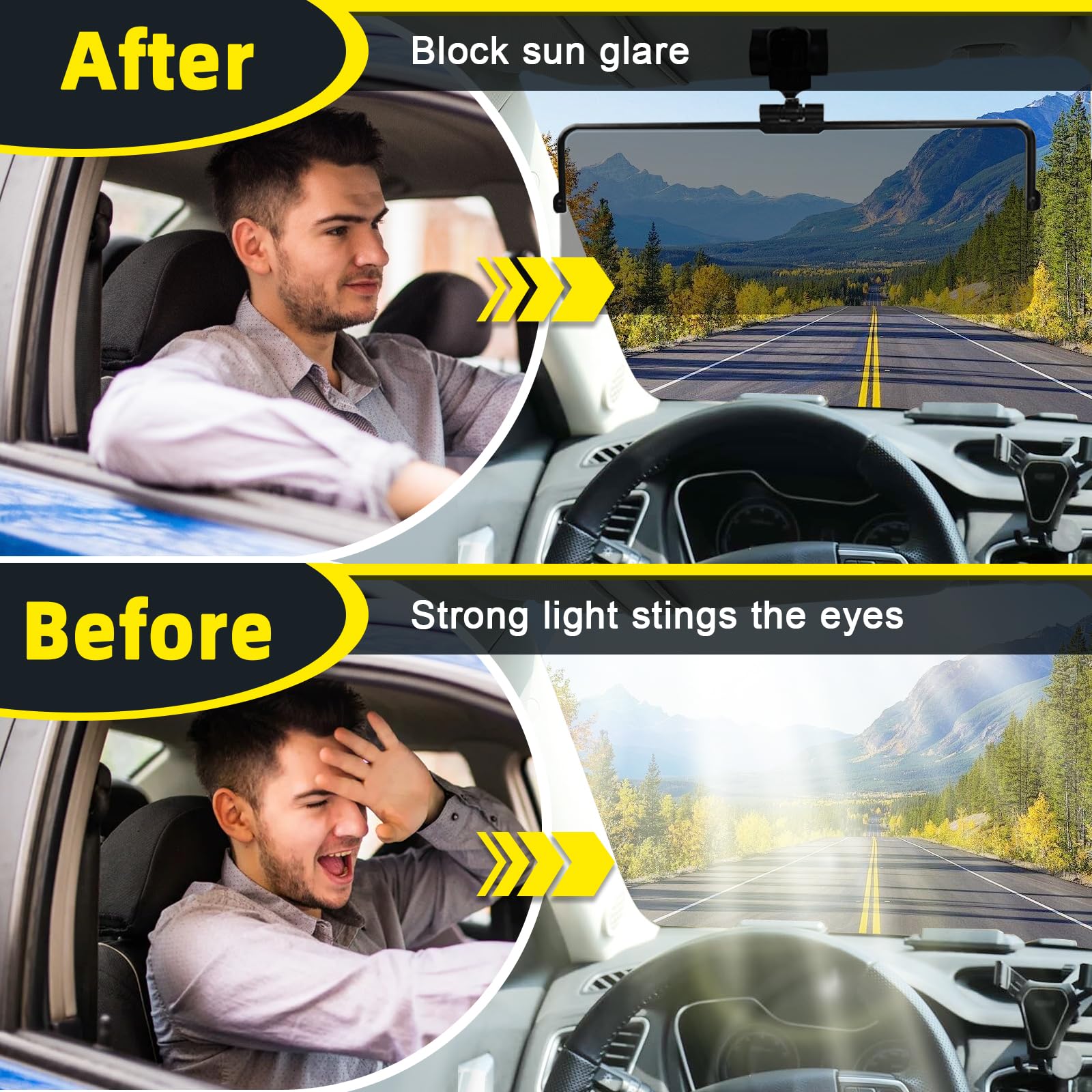 Sun Visor Extender for Car, Universal Sun Visor for Car Easy to Install, UV400 Anti-Glare Protects from Glare/UV Ray/Stray Light