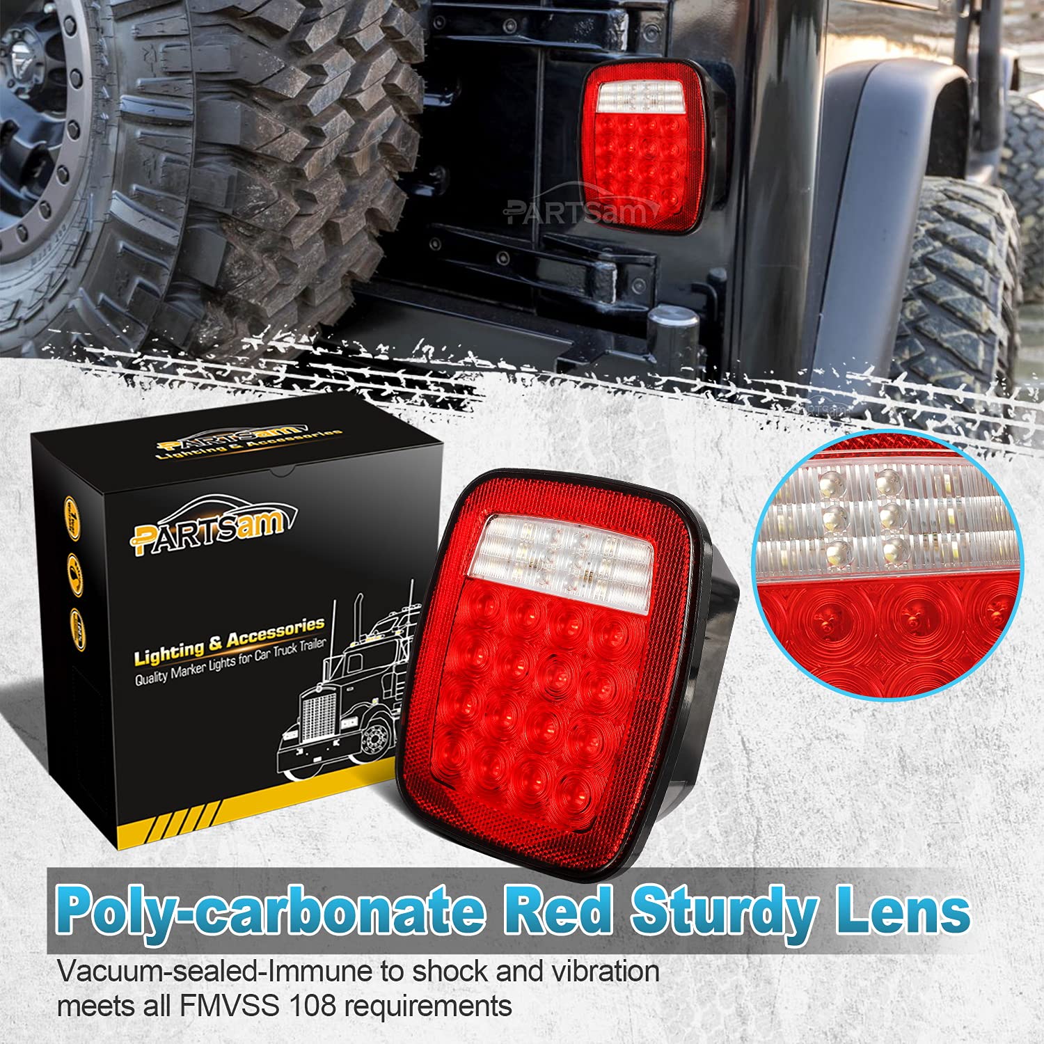 Partsam Pair 38 Led Universal Tail Brake Turn Stop License Back Up Reverse Lights Rear Combination For Wrangler Yj Tj Cj Truck T