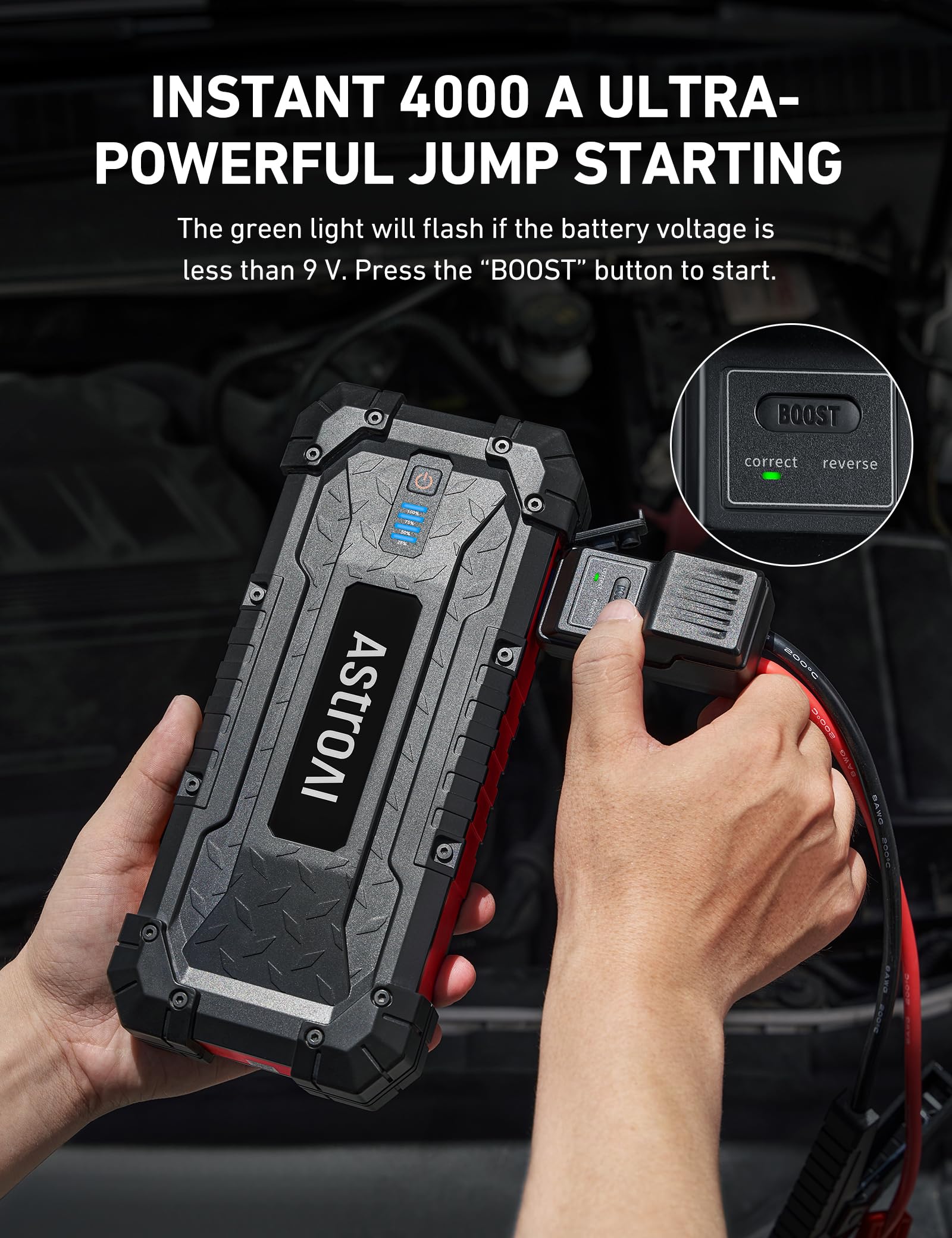 Astroai S8 Ultra Jump Starter Battery Pack, 4000A Battery Jump Starter With Wall Charger For Up To 10.0L Gas & 8.0L Diesel Engin