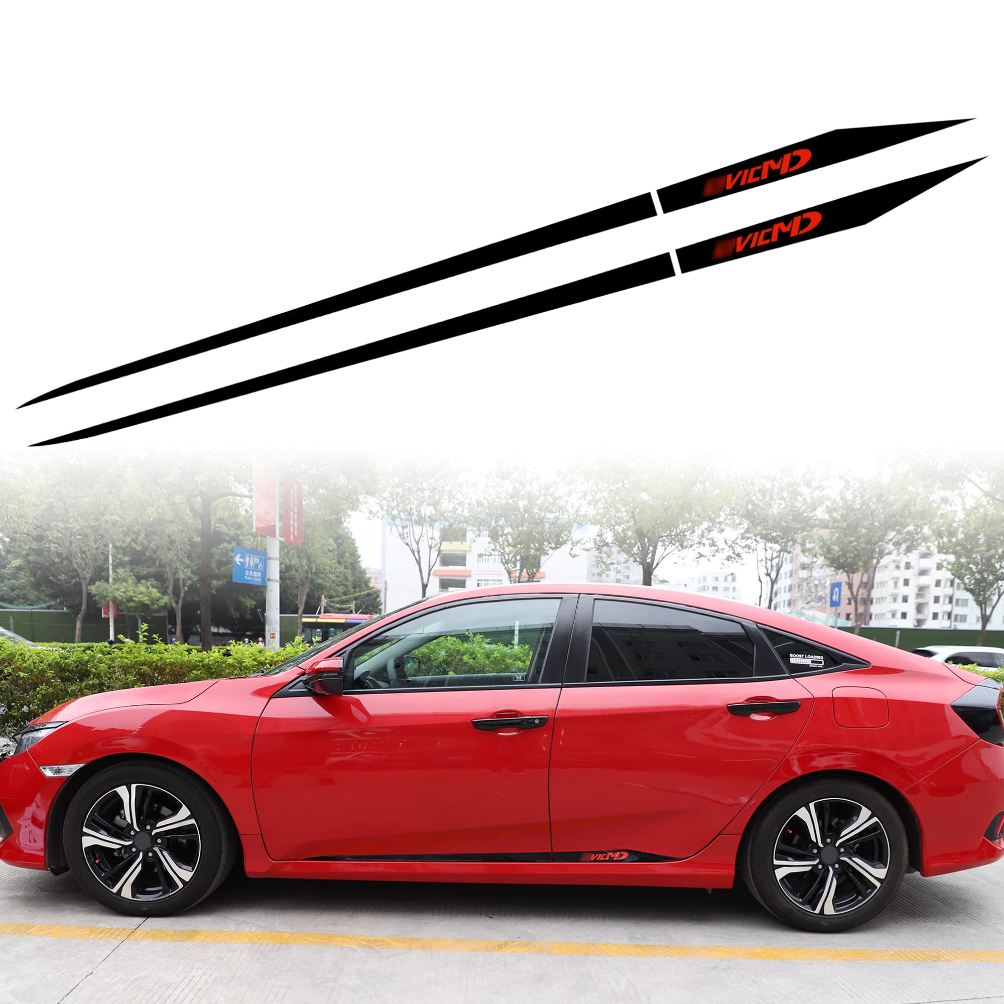 Tomall 1 Pair Car Side Skirt Stripe Sticker For Compatible With Honda Civic 2016-2021 Auto Body Door Side Sport Racing Stripe Graphic Vinyl Decals Decoration (Black)
