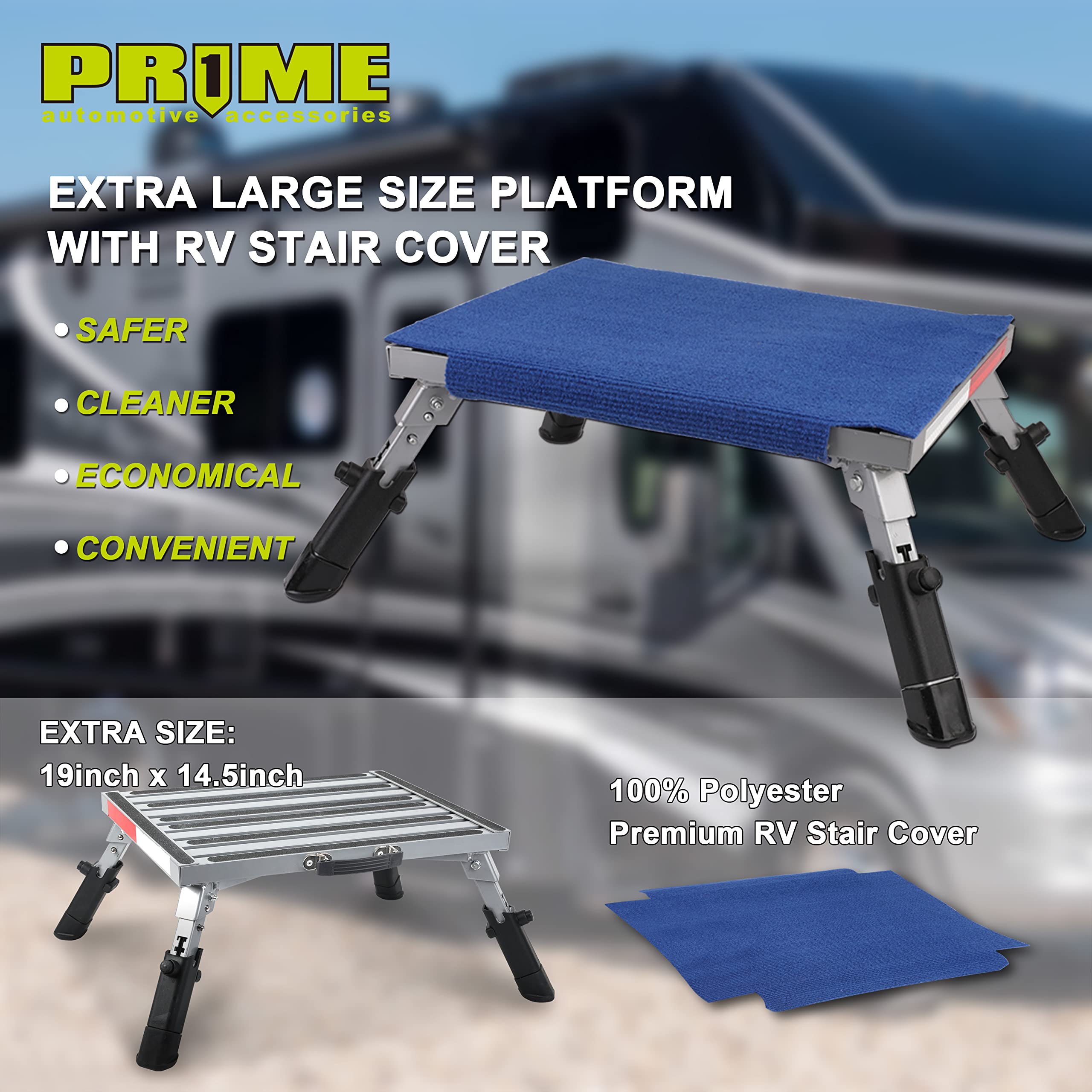 PR1ME Safety RV Steps, 19 x 14.5 Extra Large RV Step Stool with Glow, Camper Step Stool, Non-Slip Folding Step Stool and Lad