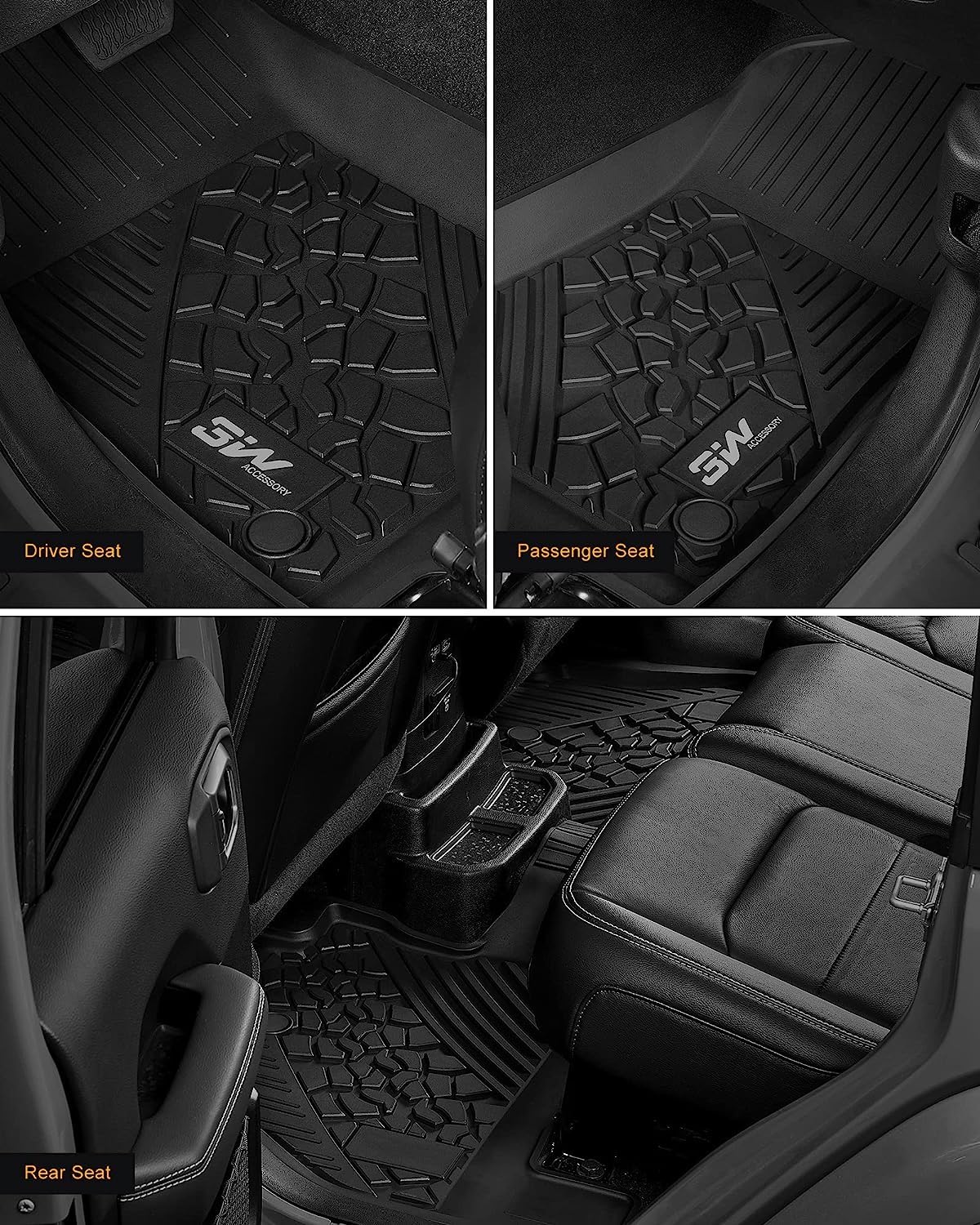 3W Floor Mats&Cargo Liner Fit For Jeep Wrangler Jl 2018-2024 Unlimited 4-Door Without Subwoofer (Non Jk Or 4Xe) All-Weather Tpe