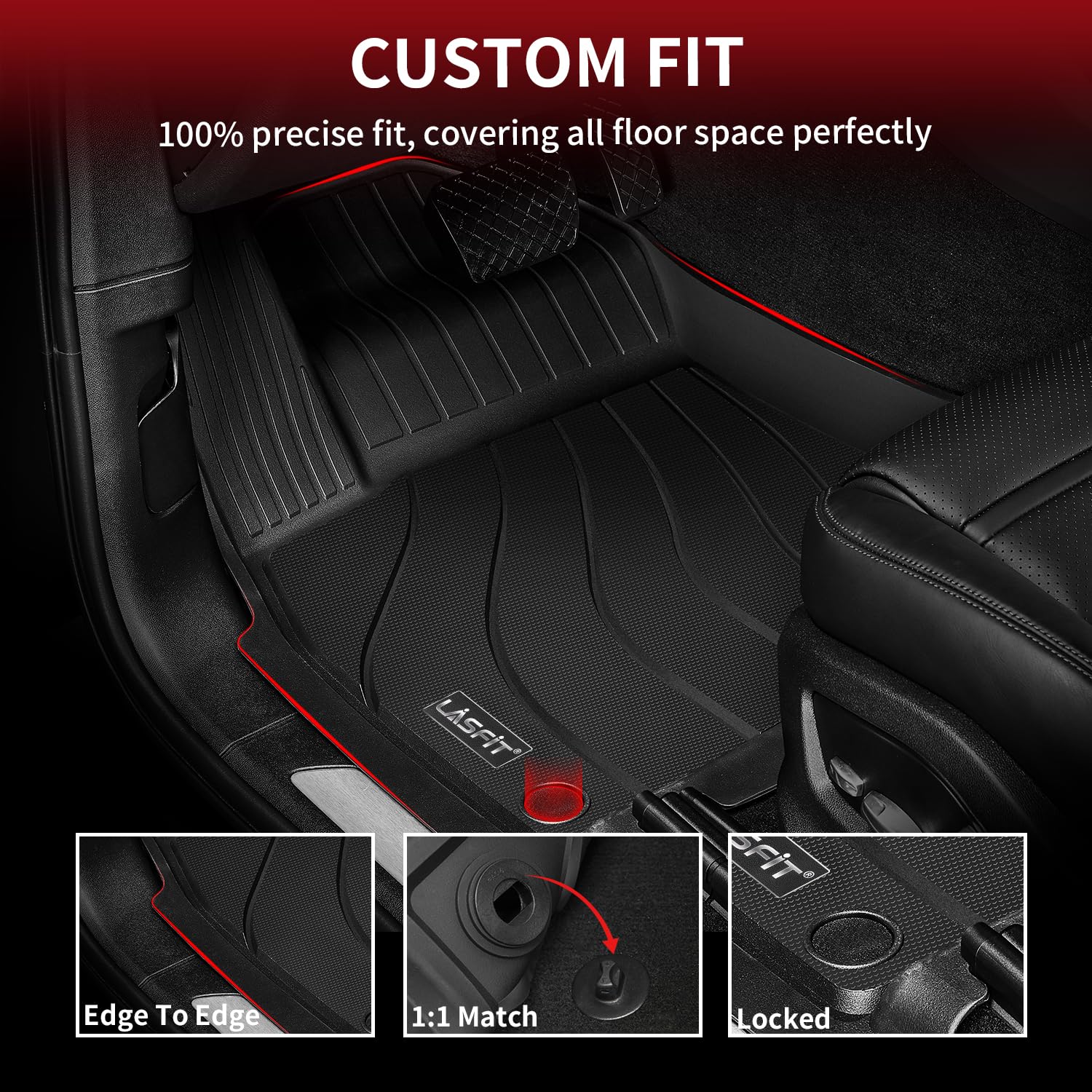 LASFIT Black TPE Floor Mats for Porsche Cayenne 2019-2025, All Weather Custom Fit 1st & 2nd Row Rubber Car Mats, Easy to Clean