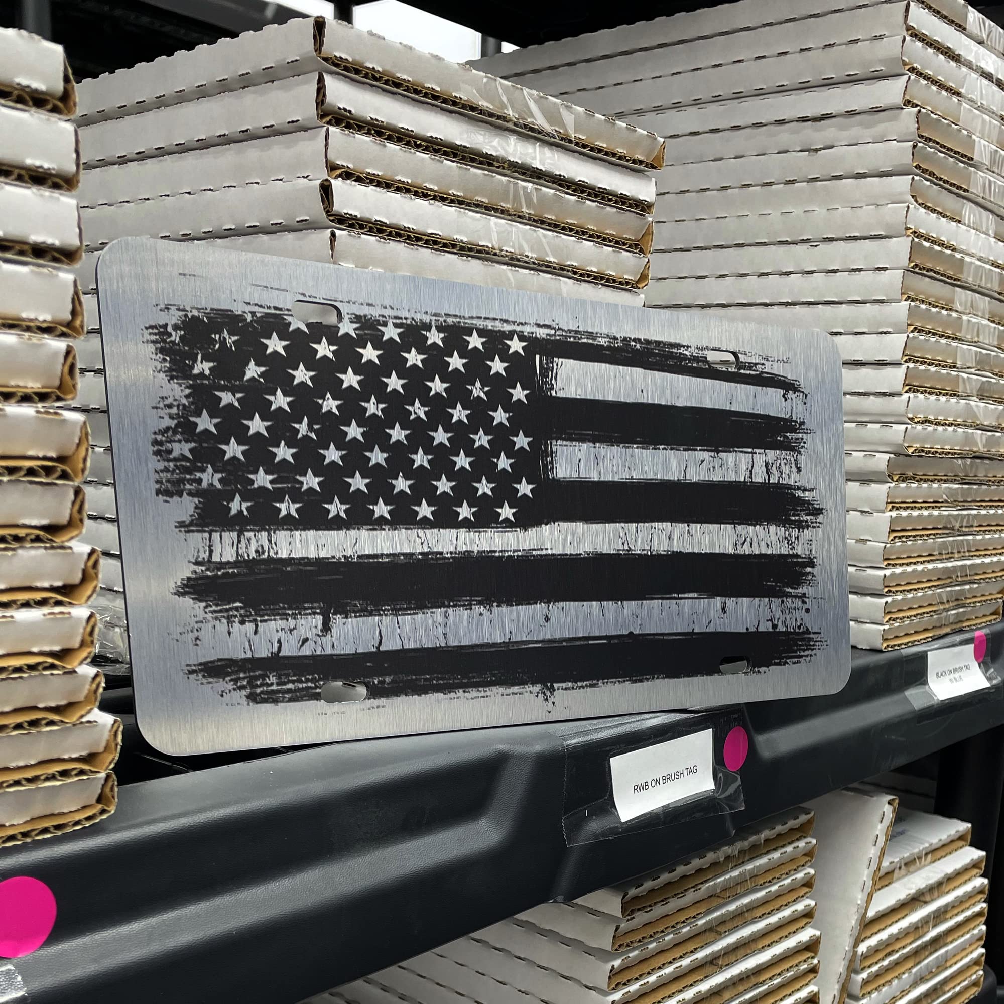 Distressed Grunge American Flag License Plate On 1/8'' Brushed Aluminum Composite Heavy Duty Patriot Usa Car Tag