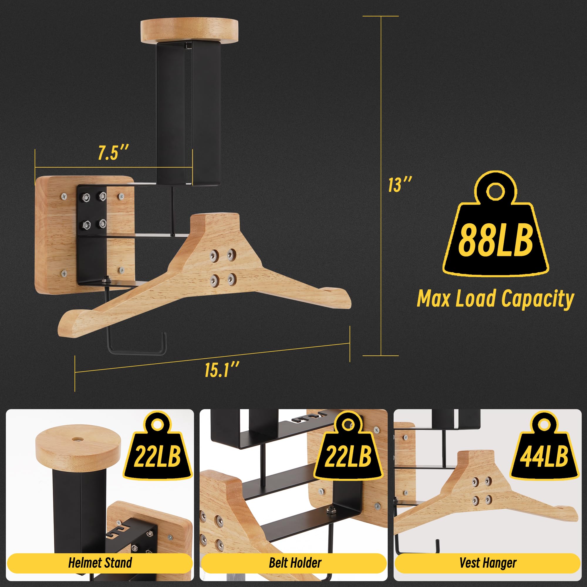 CKPART Motorcycle Helmet Holder Wall Mount, Tactical Gear Holder with Helmet Stand, Motorcycle Helmet Rack Wall Mount for Police