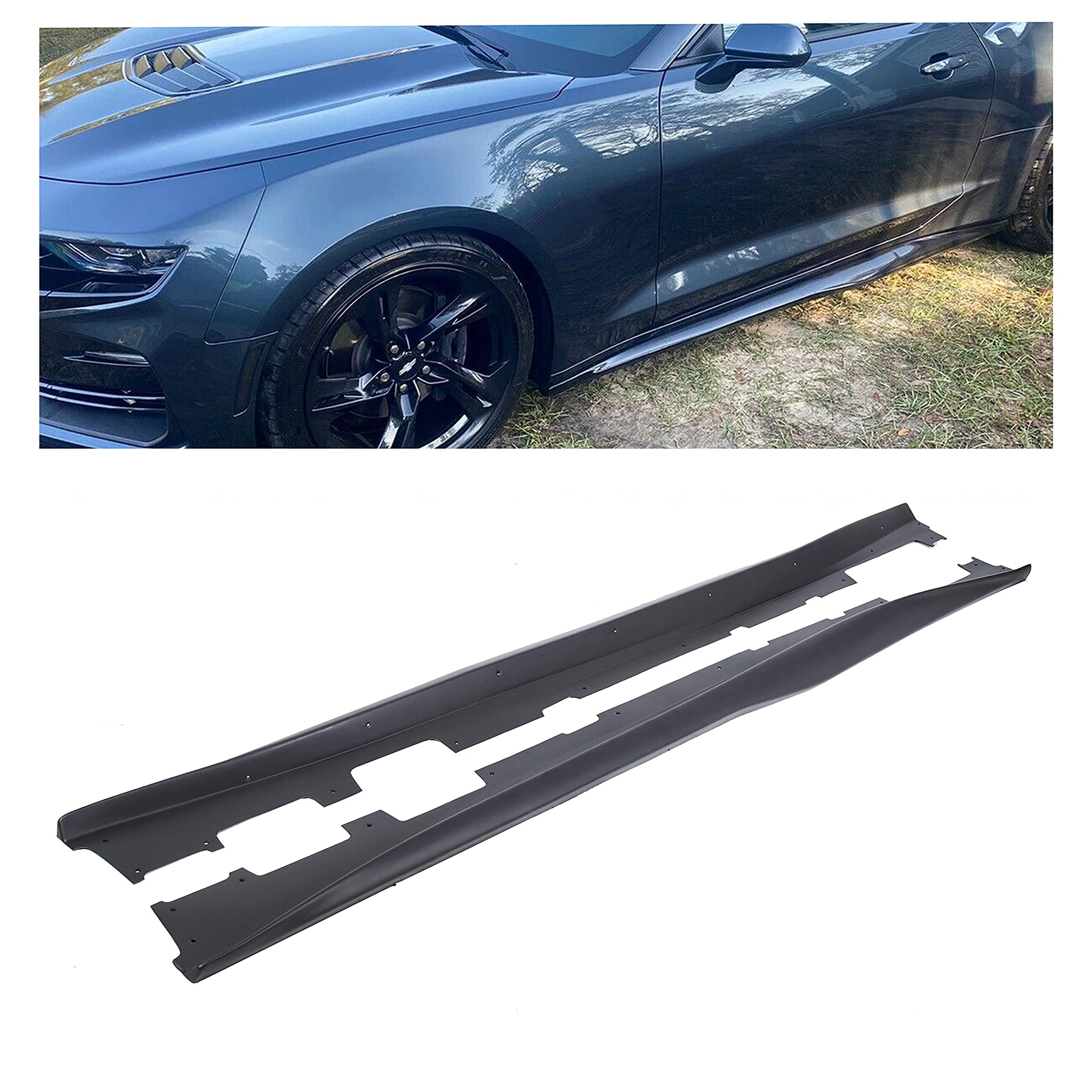 ECOTRIC Side Skirts Extension Rocker Panel Guard Compatible with 2016-2023 Chevy Chevrolet Camaro LT LS RS SS Body Kit Replaceme