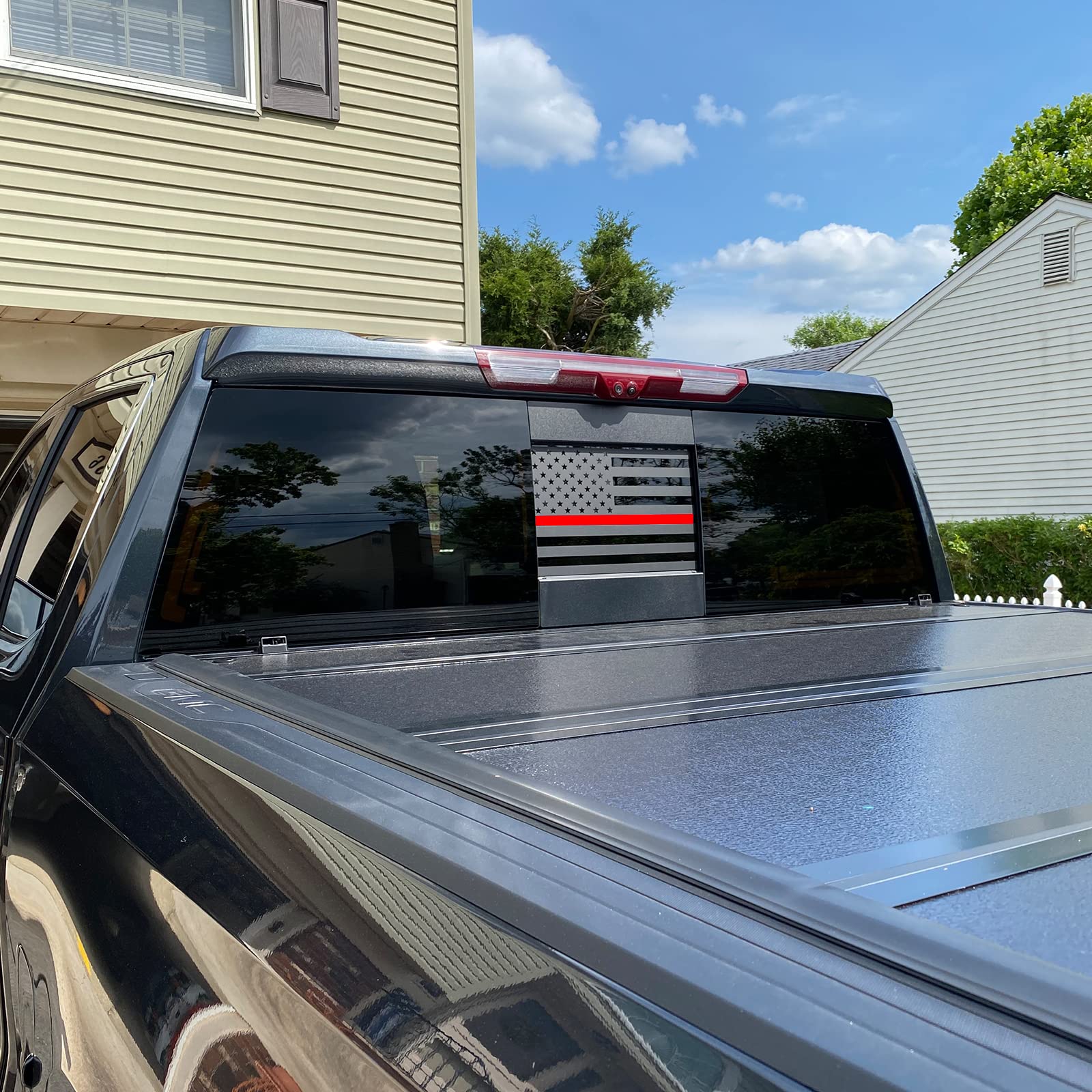 Xinghe For 2004-2018 Chevy Silverado Gmc Sierra Chevrolet Colorado, Rear Middle Window Firefighter American Flag Decals, Matte B