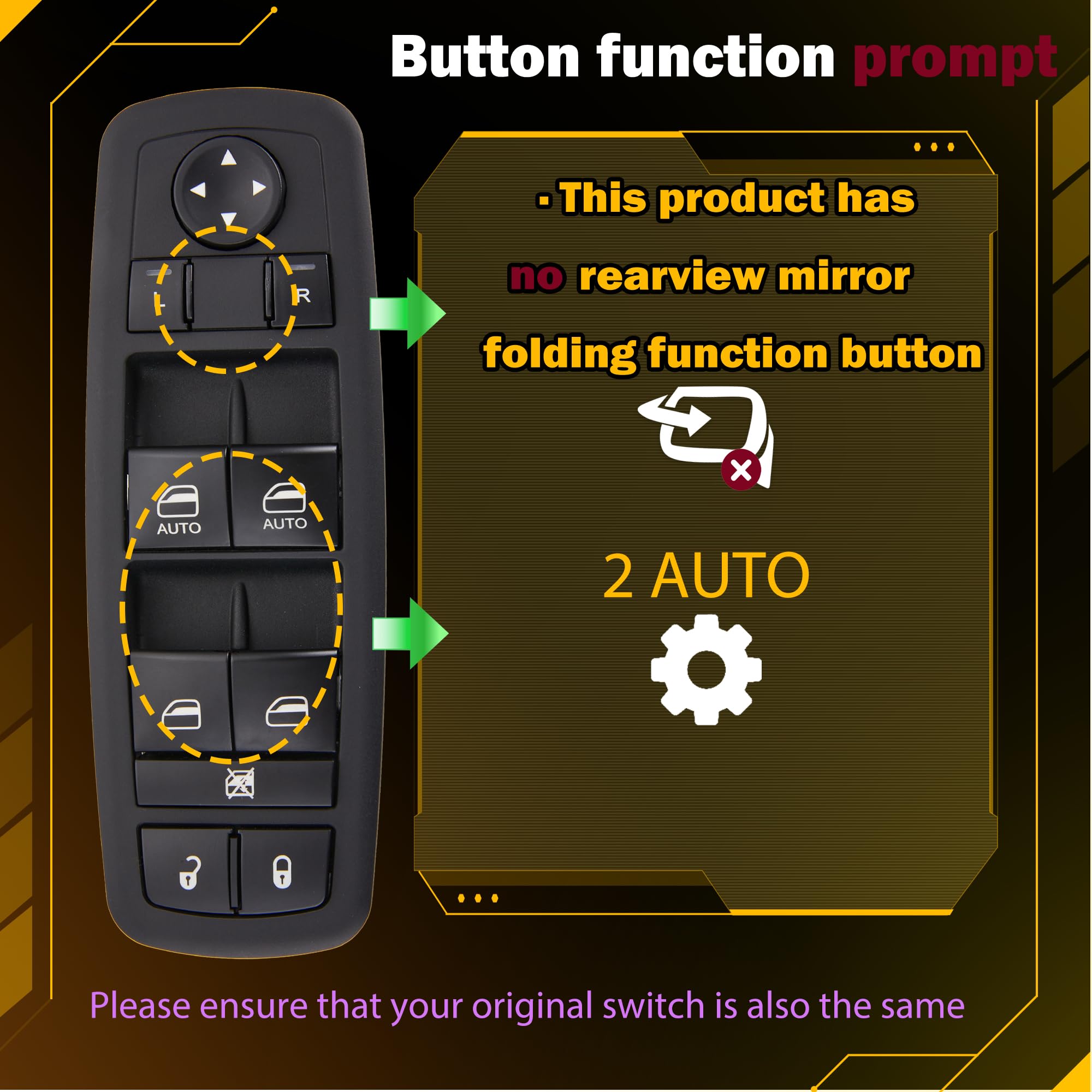 Zaposts Master Power Window Switch.11 Metal Pins.Compatible With 2011 2012 2013 2014 Jeep Grand Cherokee.Dodge Durango.Driver Side Control Switches Front Left.Led Light Green