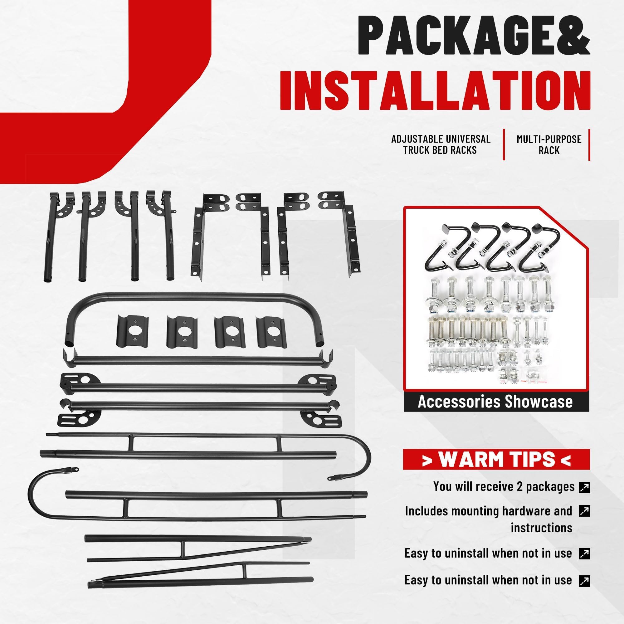 ECOTRIC 1000 LBS Adjustable 58''-69'' Universal Truck Bed Rack Contractor Ladder Pickup Lumber Utility Kayak Full Size Rack 60''