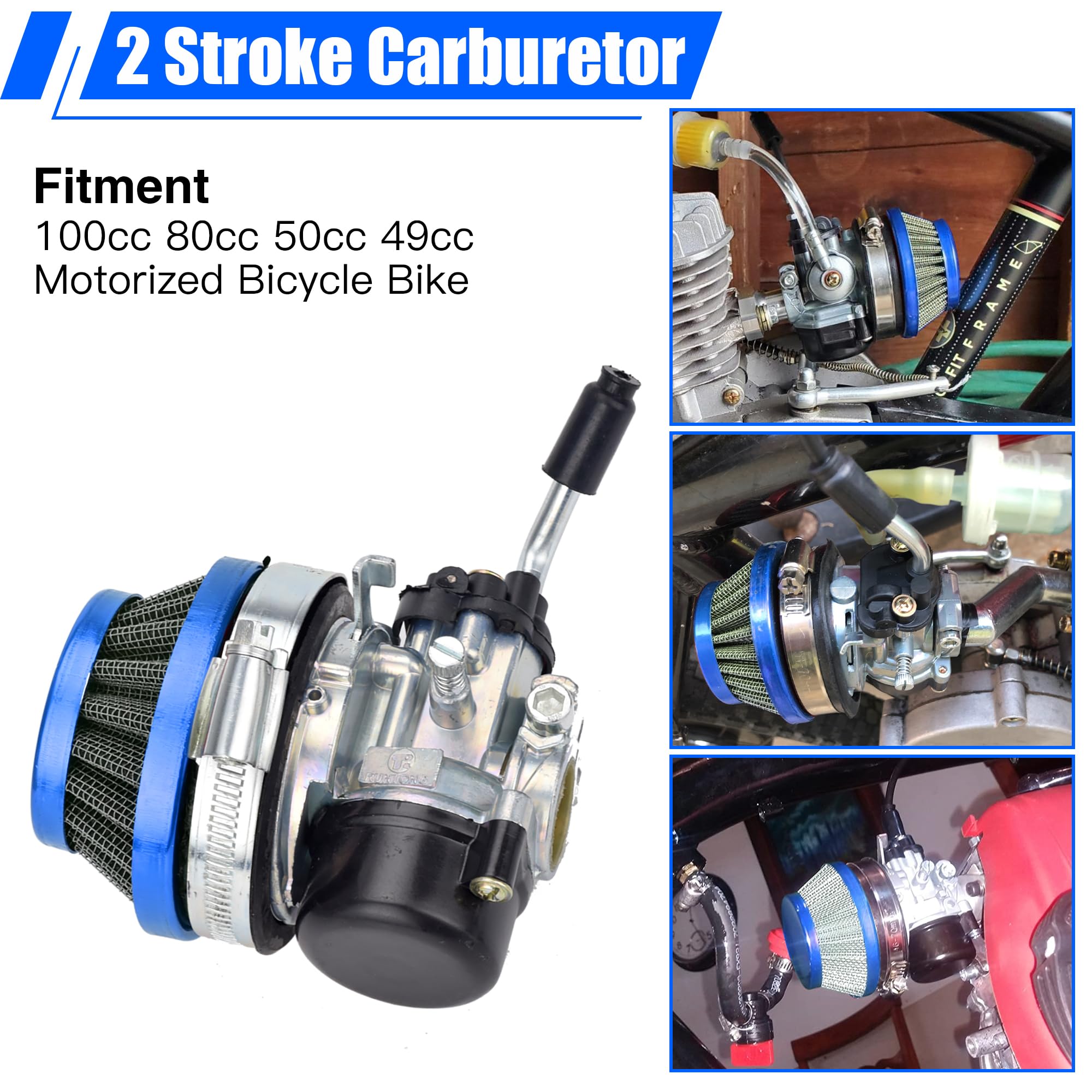 YOXUFA 2 Stroke 80cc Engine Racing Carburetor Air Filter Kit for 100cc 49cc 50cc 66cc Engine Motorized Moto Bike Motorcycle Bicy