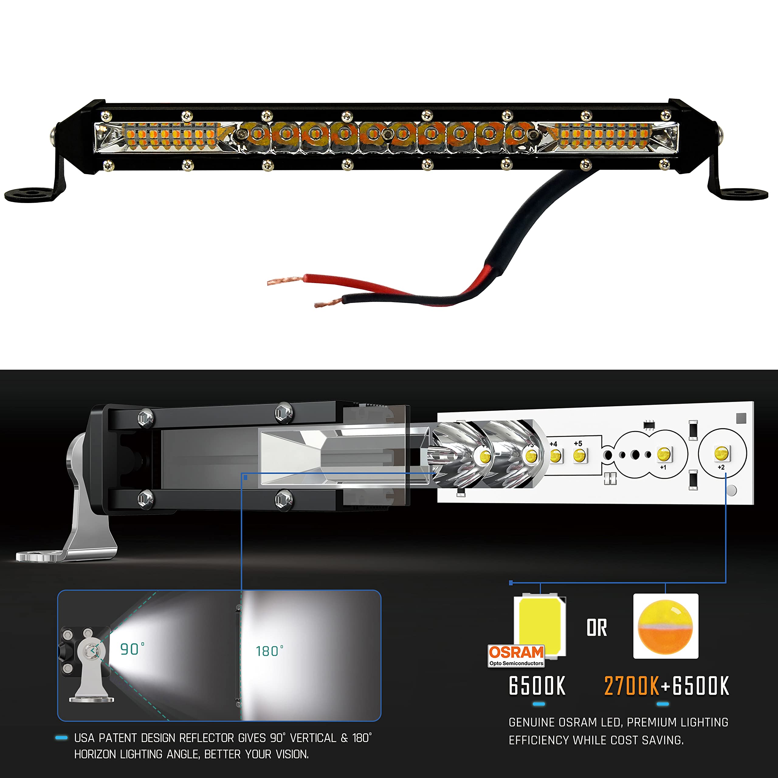 M-Series Ultra Slim High Output Led Mini Light Bar (10 Inch, Amber & White Led)