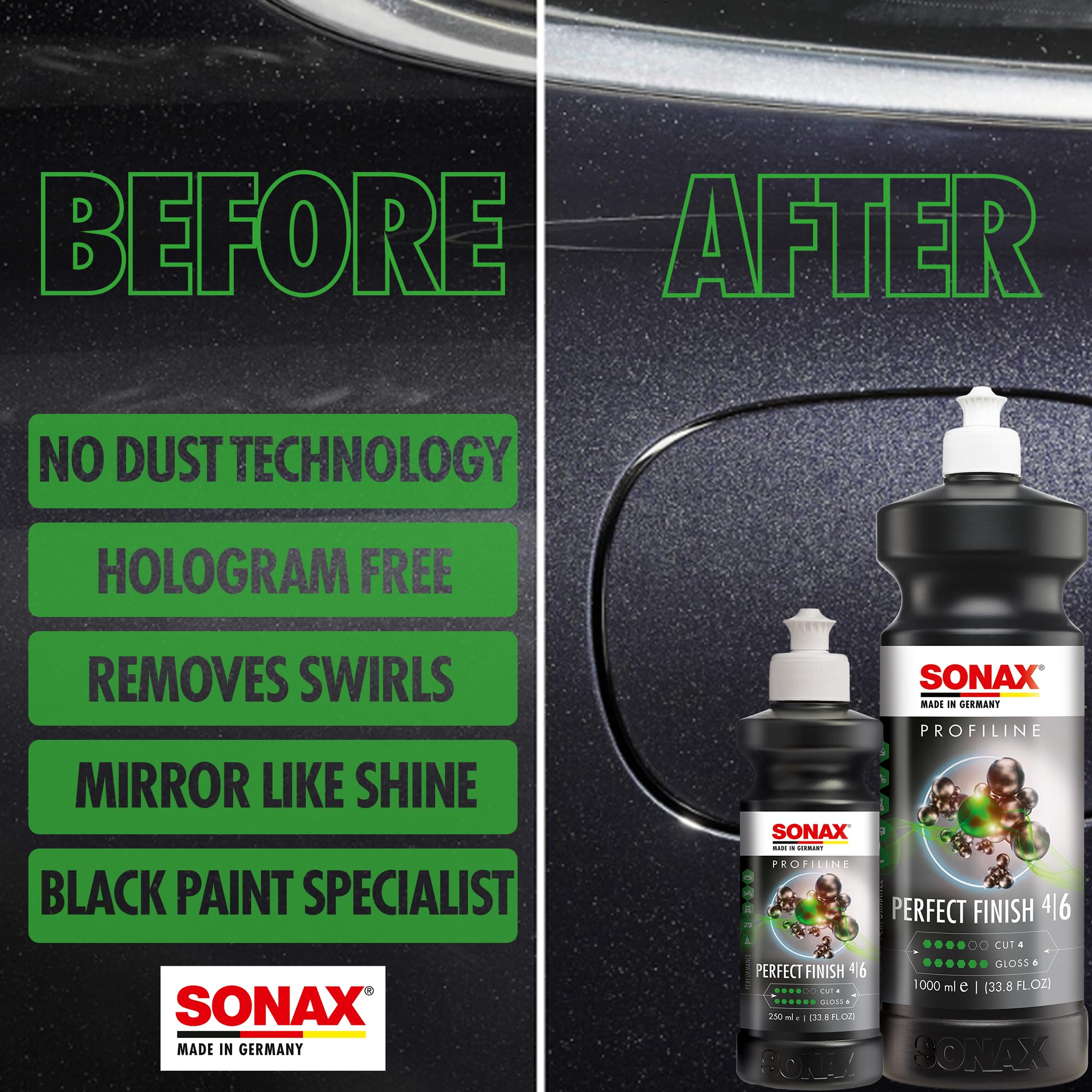SONAX Perfect Finish 250ml - Scratch & Swirl Remover Polish for Paint Correction, High Gloss Black Paint Polish, No Fillers, 8.45 fl oz