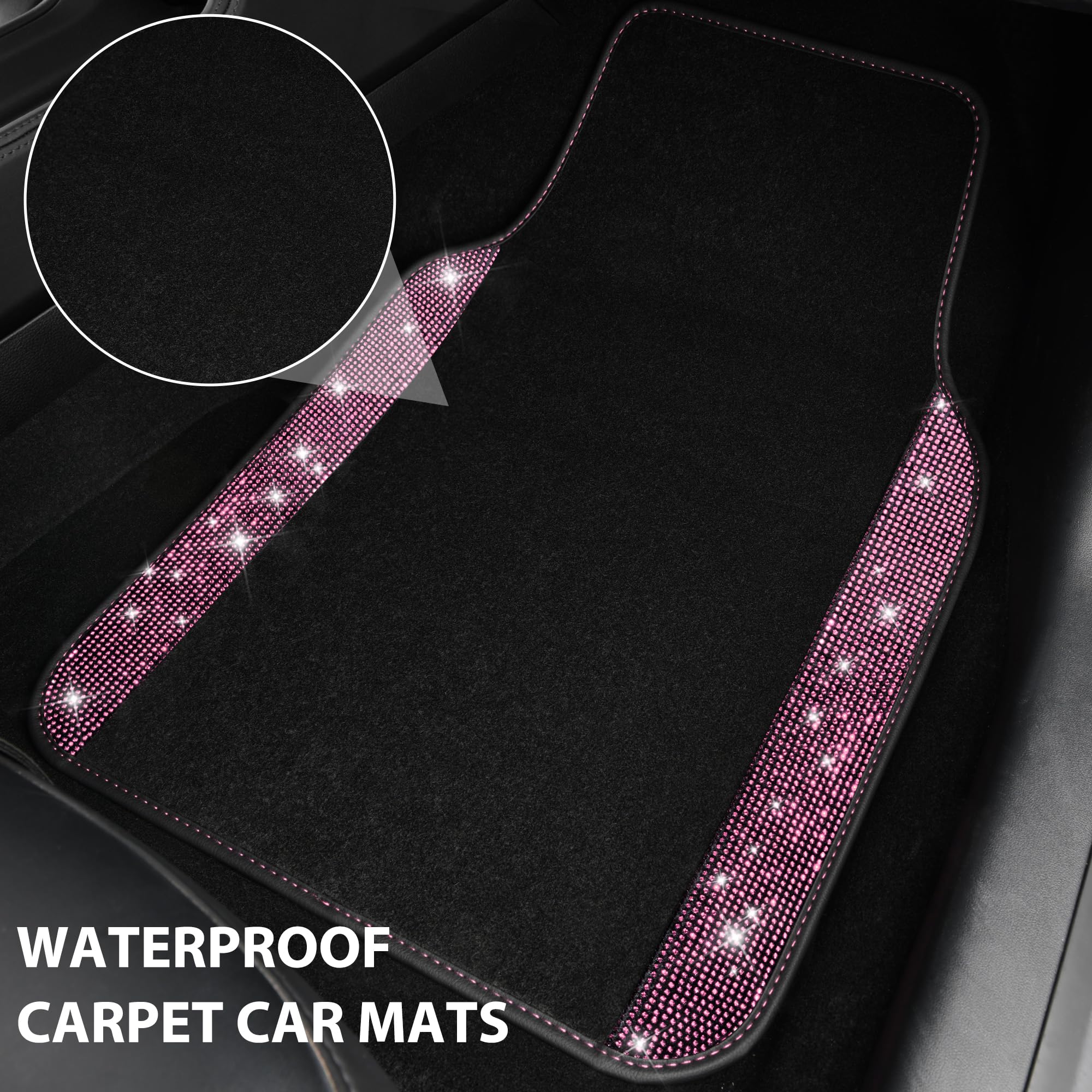 Car Pass Bling Diamond Car Floor Mat Shining Rhinestones Carpet, Sparkly Glitter Crystal Anti-Slip Pvc Heel Pad Automotive Unive
