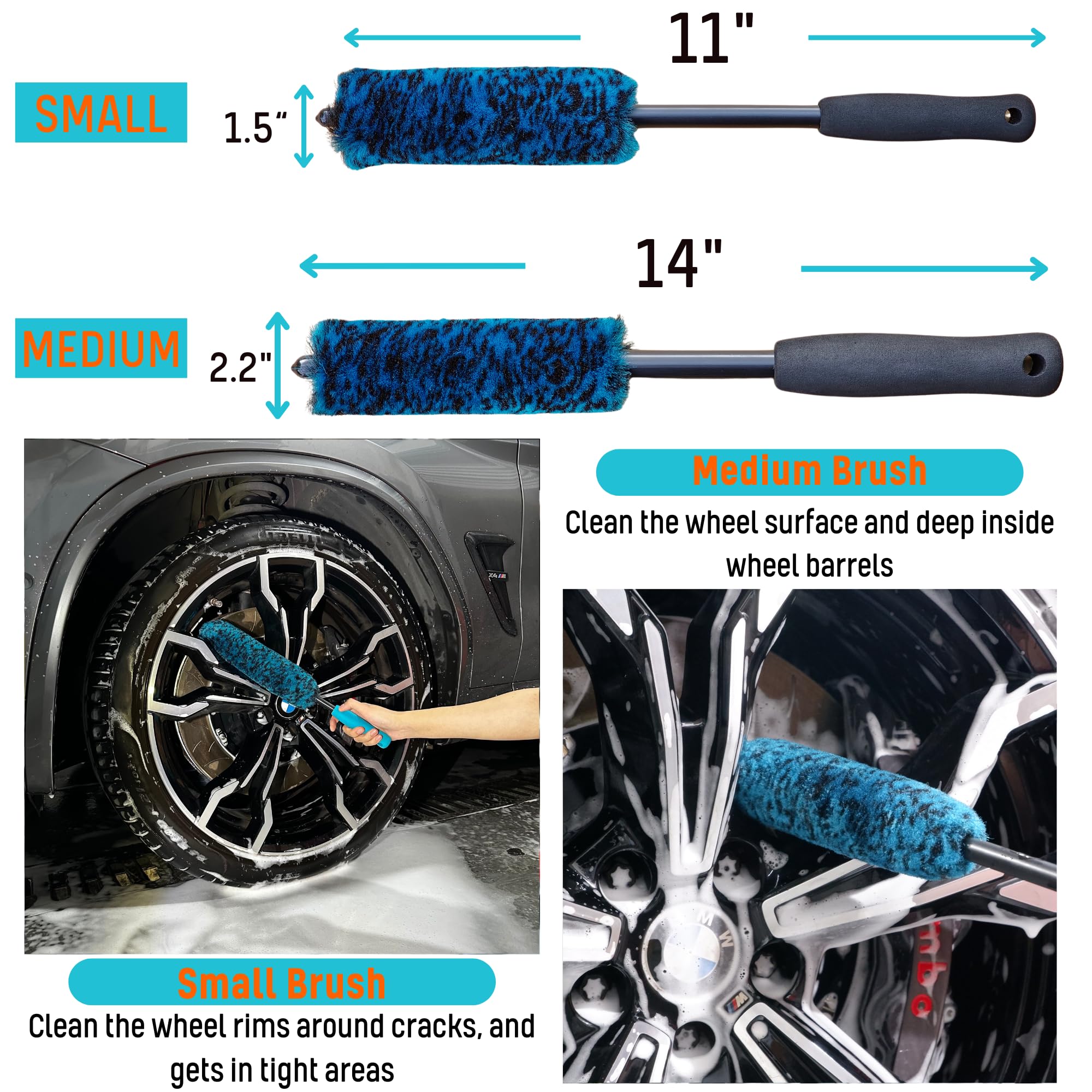 Oesee 7Pcs Car Wheel Rims Detail Cleaning Pro Wash Kit, Wheel Wash Mitt, Tire Brush, 2Pcs Soft Woolies Wheels Brush, Detailing B