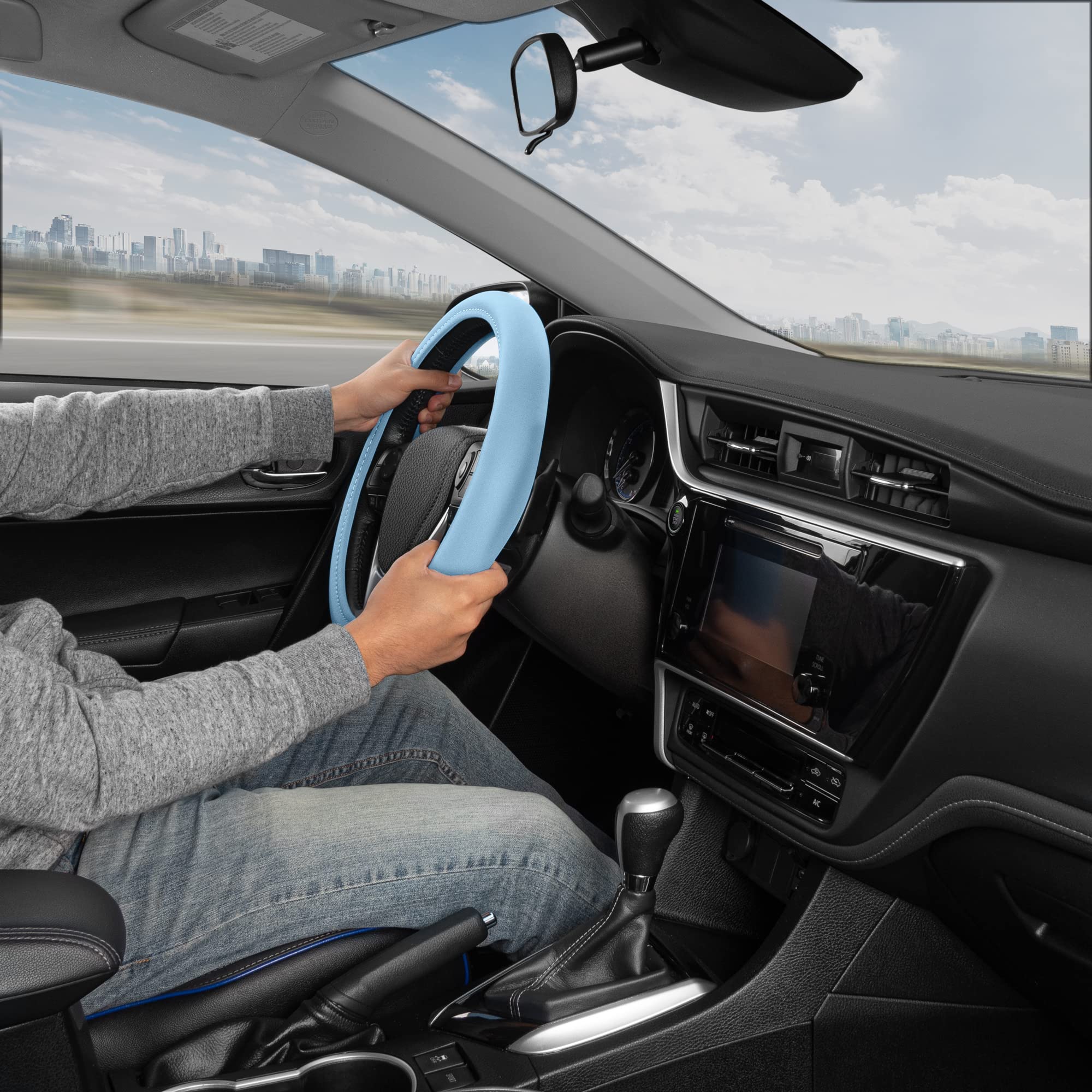Bdk Ultra Soft Blue Steering Wheel Cover, Unisex Car Accessories Non-Slip Comfy Soft Grip Faux Leather Auto Steering Wheel Cover