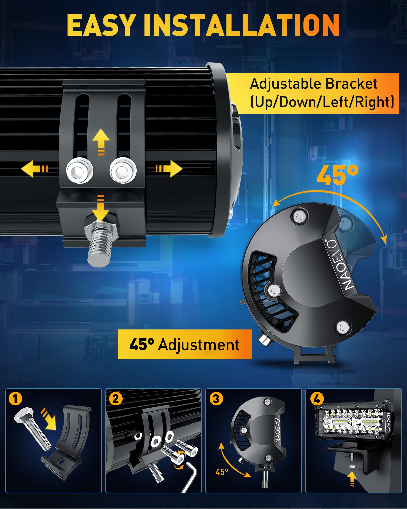 Naoevo 7 Inch Led Light Bar, 240W 24,000Lm Offroad Fog/Driving Lights Led Pods With Spot Flood Combo Beam, Waterproof Led Work L