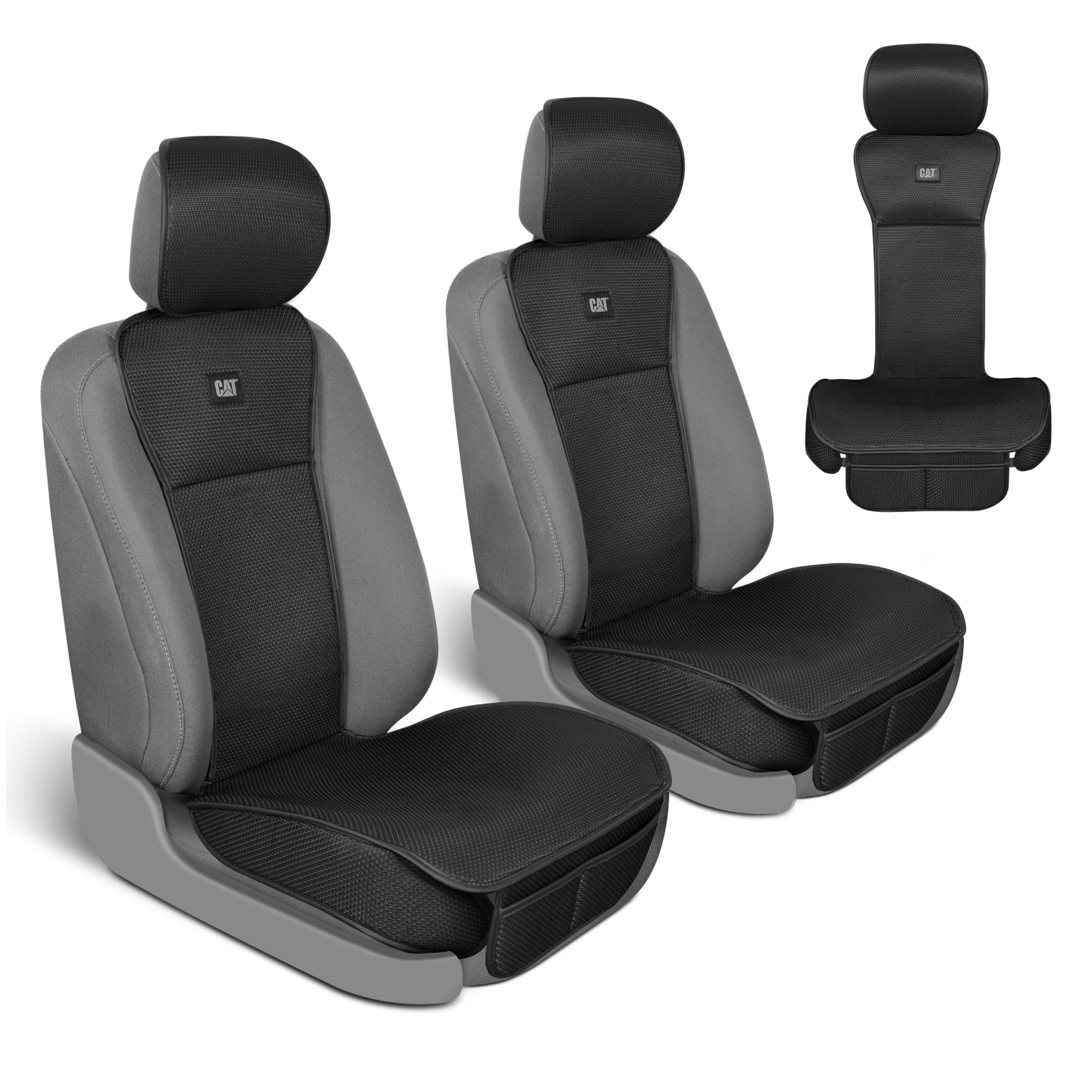 Caterpillar AeroMesh Black Seat Covers for Trucks, Car, & SUV - (2) Front Truck Seat Cover Protector - Breathable Mesh Universal