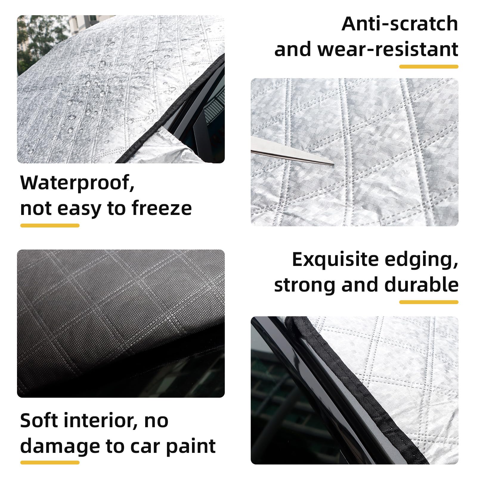 Exterior Windshield Cover - Made of 190T Silver-Plated Fabric with Magnetic Fit & Mirror Covers, All-Season Frost Shield for SUV
