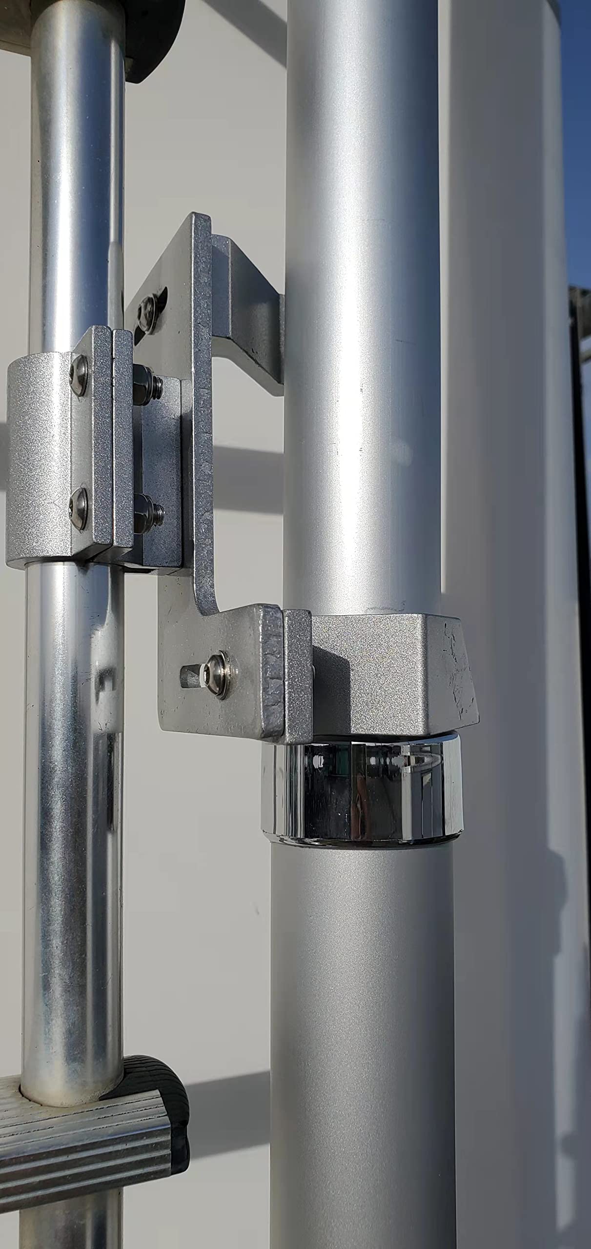 Eez Rv Products Aluminum Flag And Wind Sock Pole Mount For Rv Ladders Satellite Antenna(Starlink Dish) Pole Mount - Adjustable Hold Up To 2.5 Inch Diameter Pole - Fits 1 Inch Ladder Rails