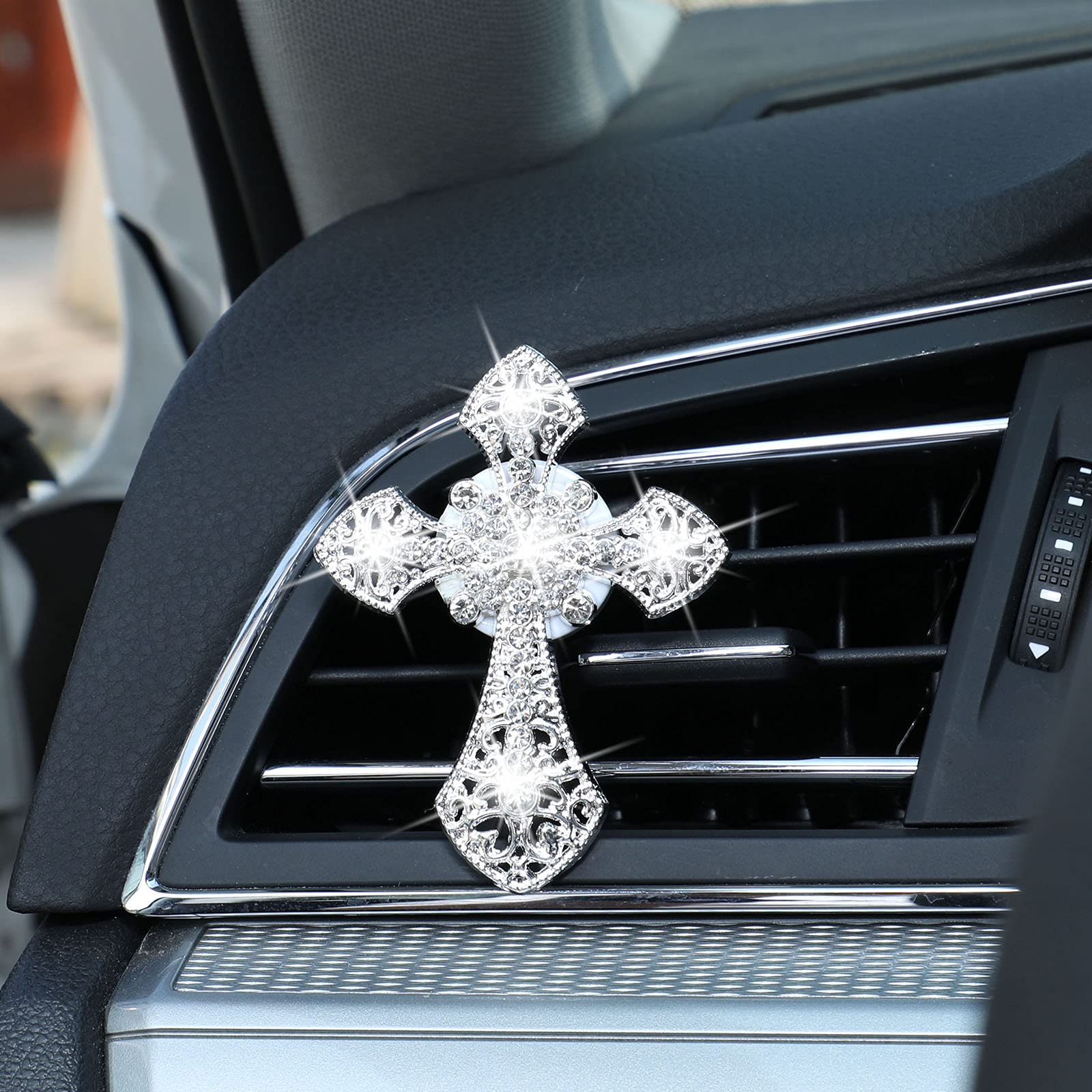 Frienda Bling Car Air Vent Clip Crystal Cross Rhinestone Vehicle Air Conditioner Outlet Vent Charm Car Bling Accessories For Wom