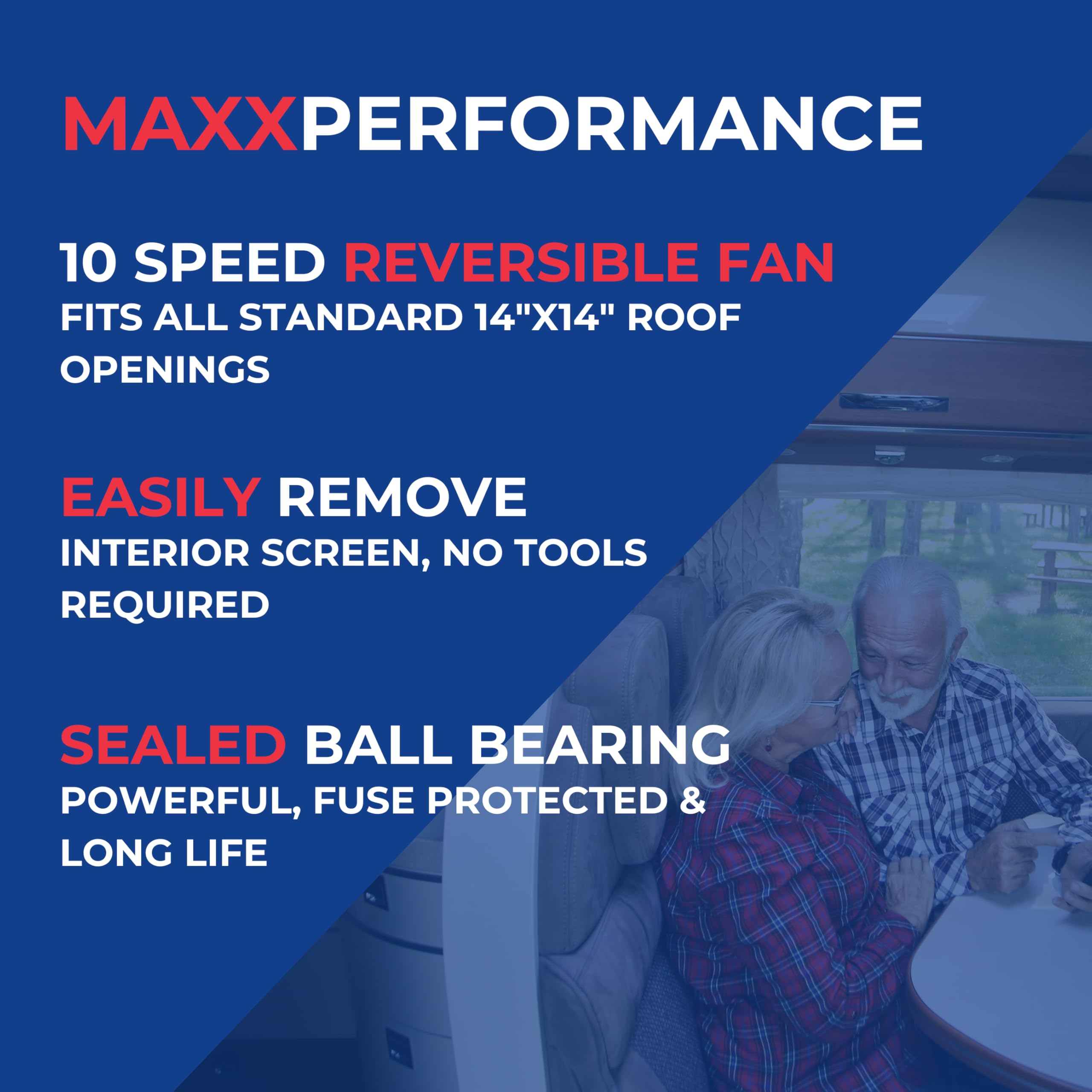 Maxxair Maxxfan Deluxe - All-In-One Rv Vent, Shield & Fan; Built-In Rain Shield, 10 Speed Reversible Fan With Thermostat, Fits Standard 14X14 Roof Openings, 12V Long Life Motor, White (00-05100K)