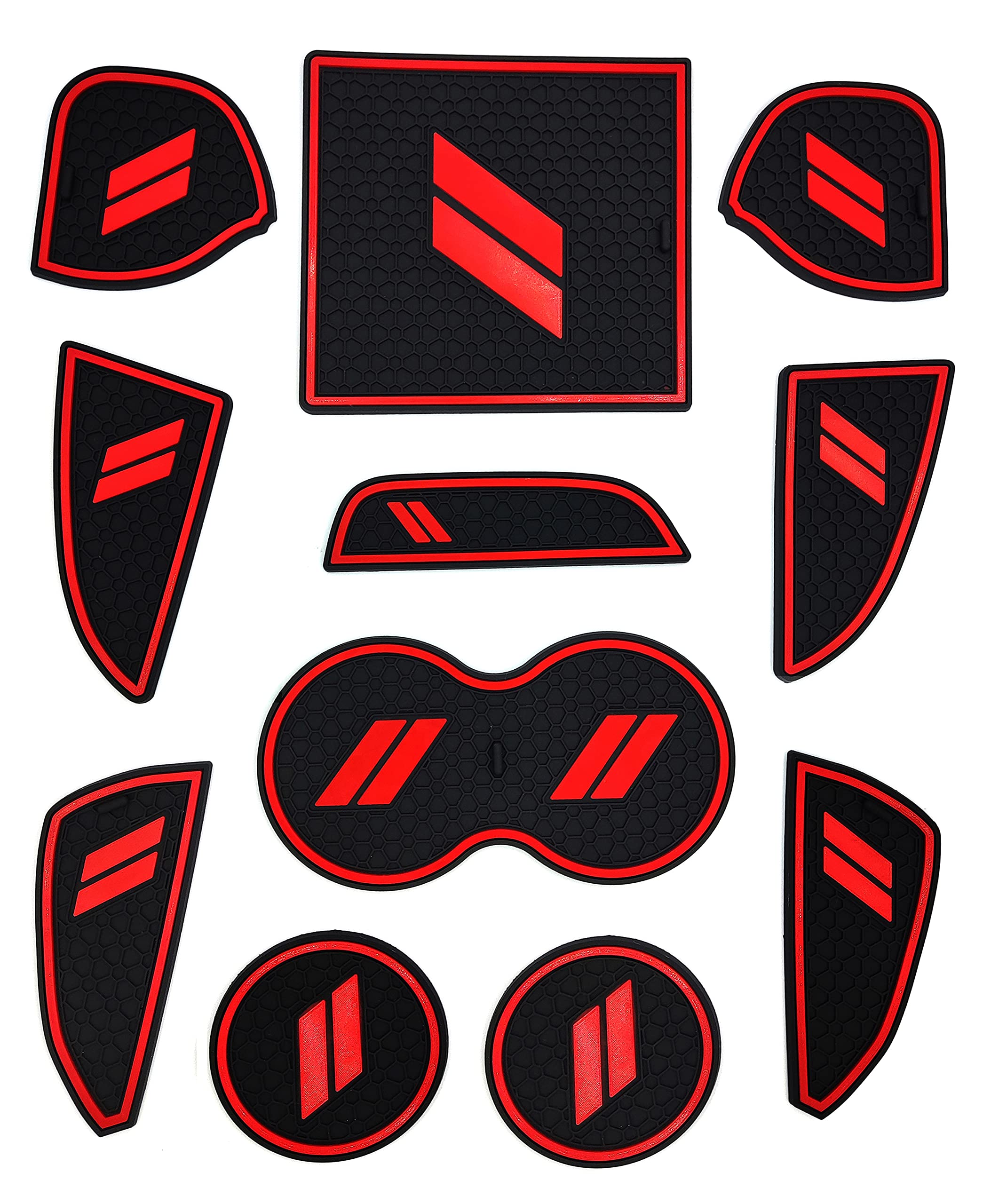 Auprite Anti Dust Mats For Dodge Challenger Accessories 2015 2016 2017 2018 2019 2020 2021 2022,Custom Fit Cup Holder Liners Mats Door Pocket Center Console Liners (Red, 11Pcs/Kit)
