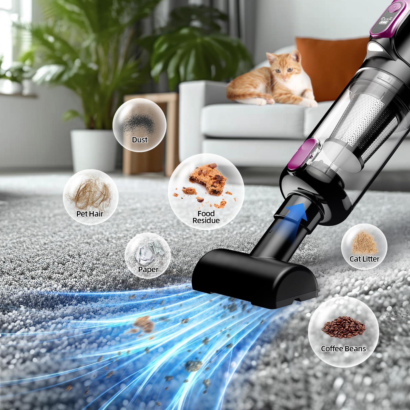 Monozel Cordless Handheld Vacuum Cleaner, 18000Pa 2 In 1 Car Vacuum Cleaner&Air Duster, 130W Brushless Motor With 7800Mah Batter
