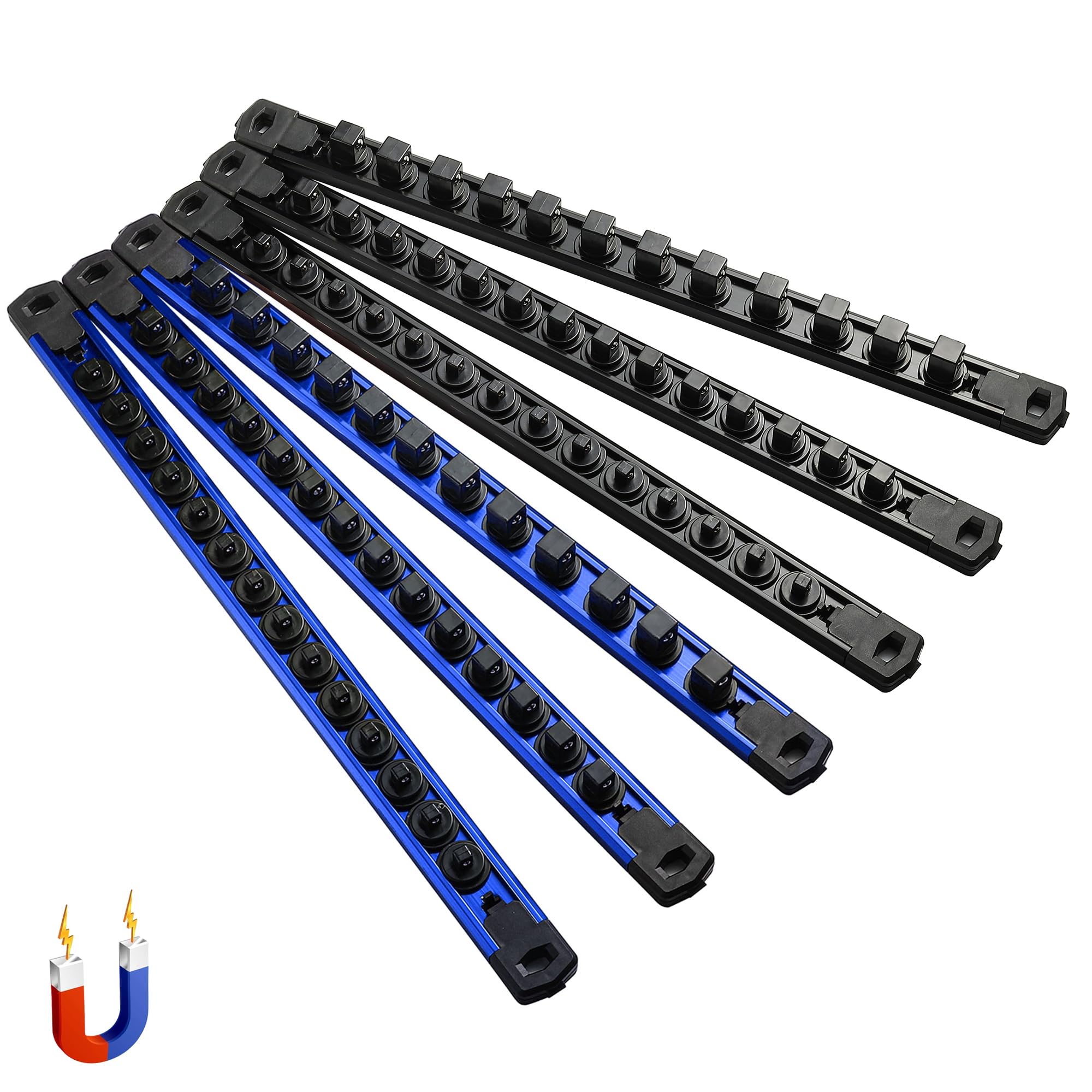 ALOANES 6-Piece Magnetic Socket Organizer, Heavy Duty Aluminum Socket Rails Organizer, 360 Swivel Clips Socket Rail Set For Sock