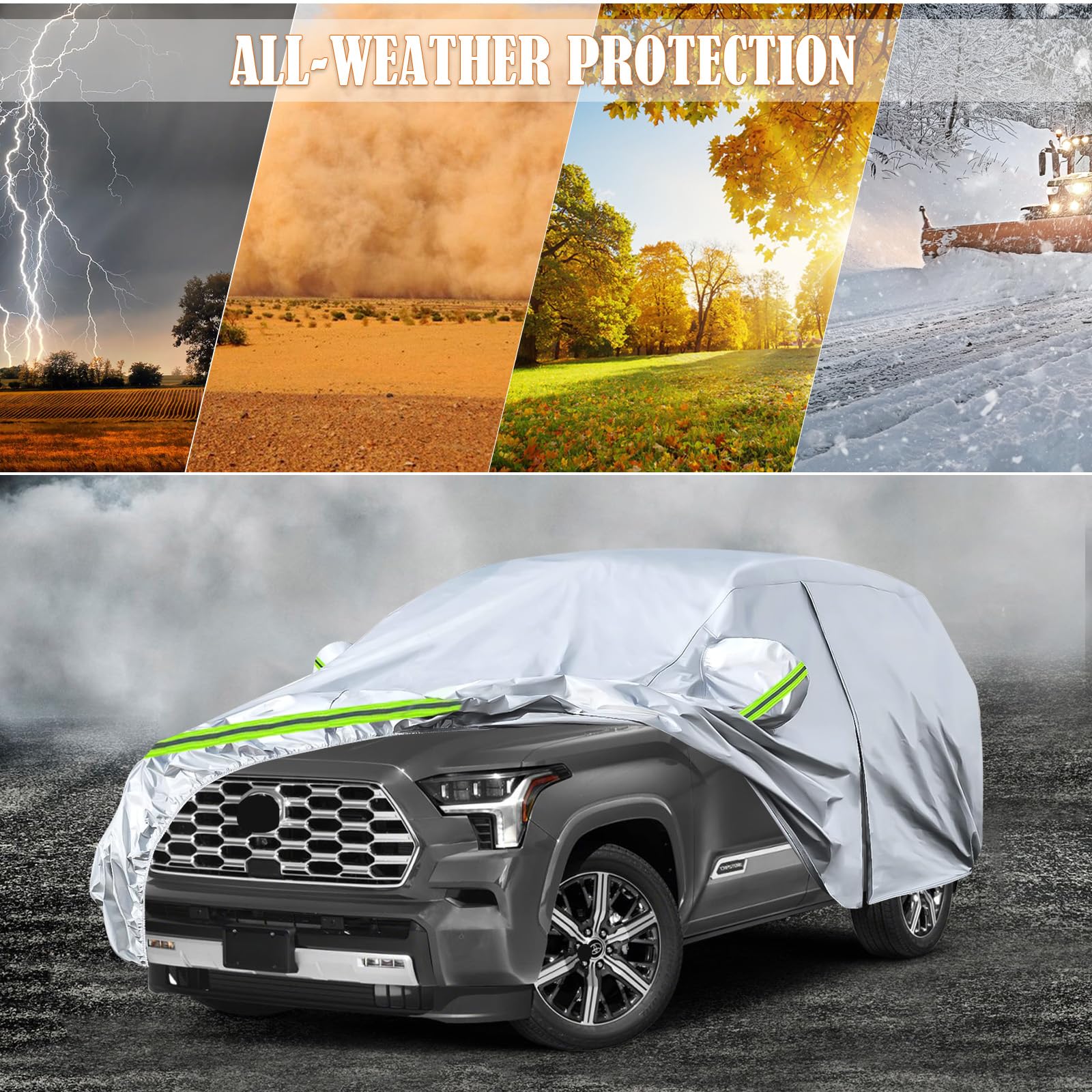Waterproof Car Covers Replace For 2001-2025 Toyota Sequoia, 6 Layers Silver All Weather Custom-Fit Car Cover With Zipper Door &