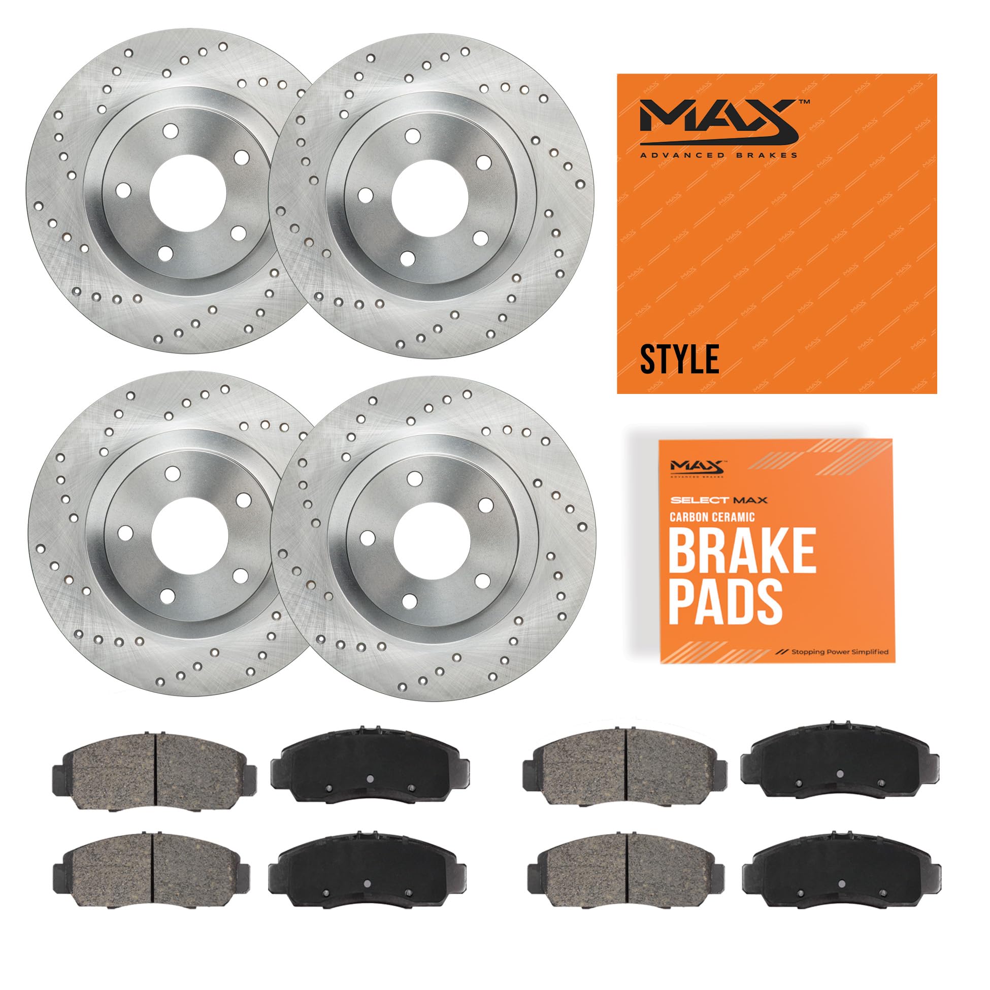 Max Advanced Brakes Front & Rear Brake Kit Compatible With 2017 2018 Buick Envision FWD Replacement Cross Drilled Disc Brake Rot