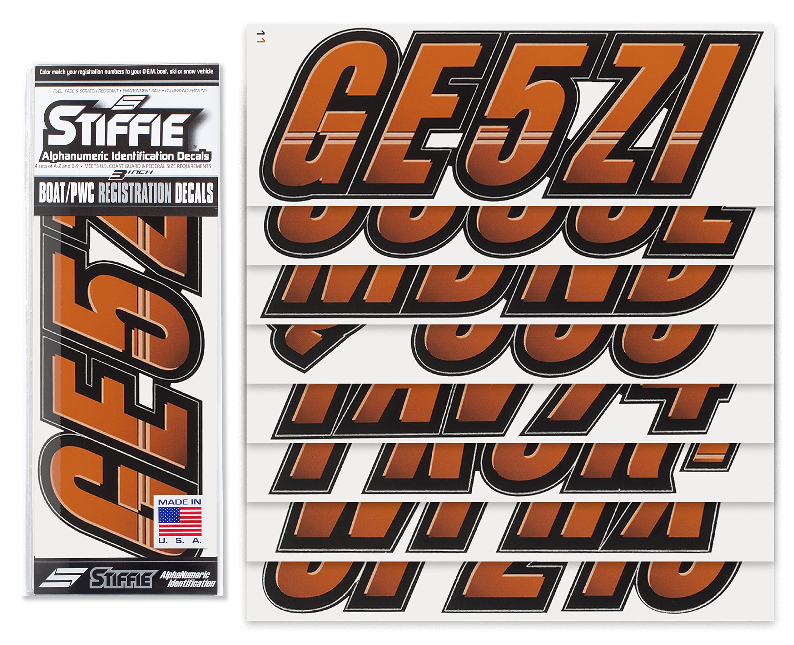Stiffie Techtron Rust/Black 3 '' Boat & Pwc Registration Decals  Numbers Letters Stickers